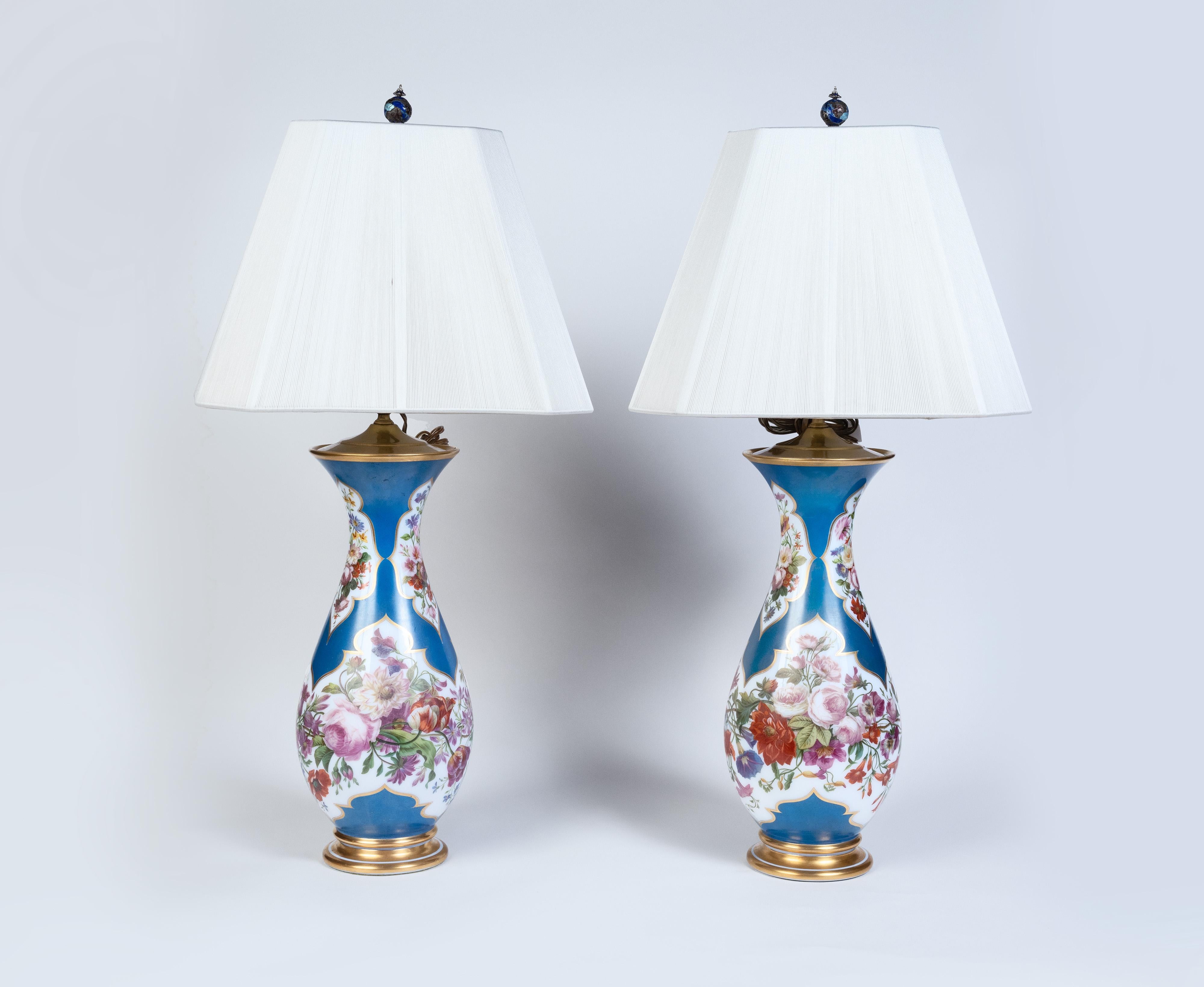 Napoleon III A Large Pair of French Baccarat Opaline Glass Vases / Lamps, 19th Century For Sale
