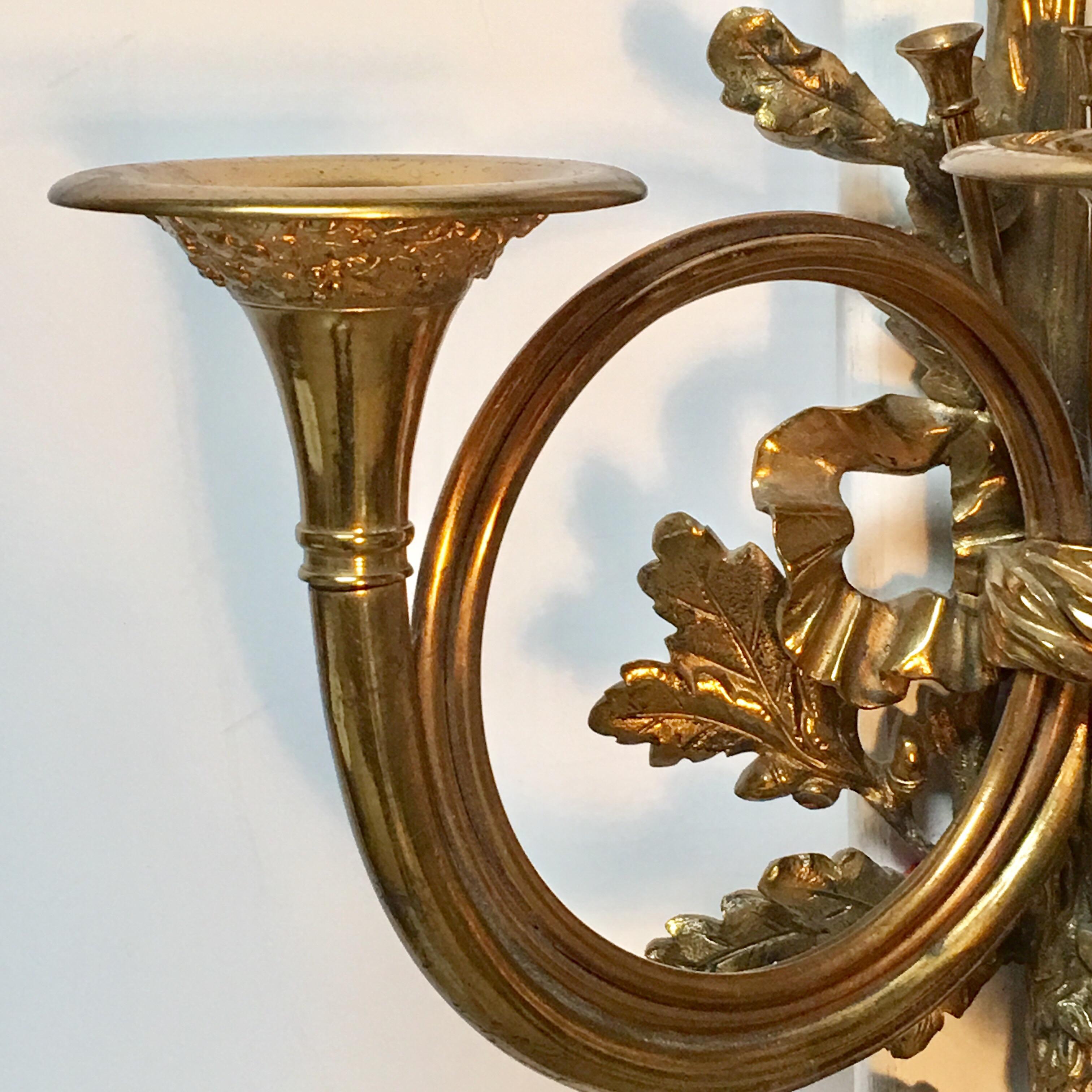 Large Pair of French Louis XVI Style Bronze Wall Sconces For Sale 6