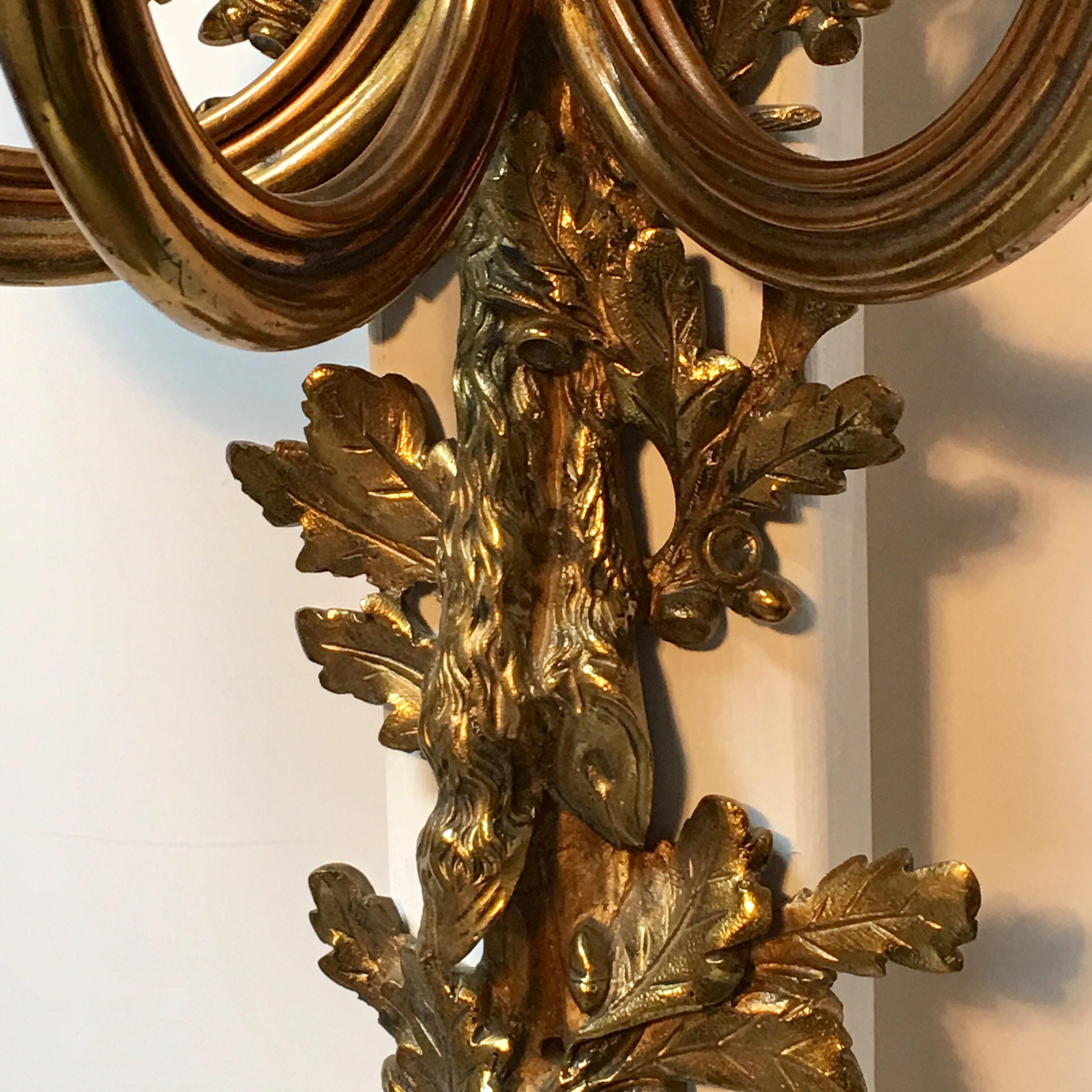 Large Pair of French Louis XVI Style Bronze Wall Sconces For Sale 2