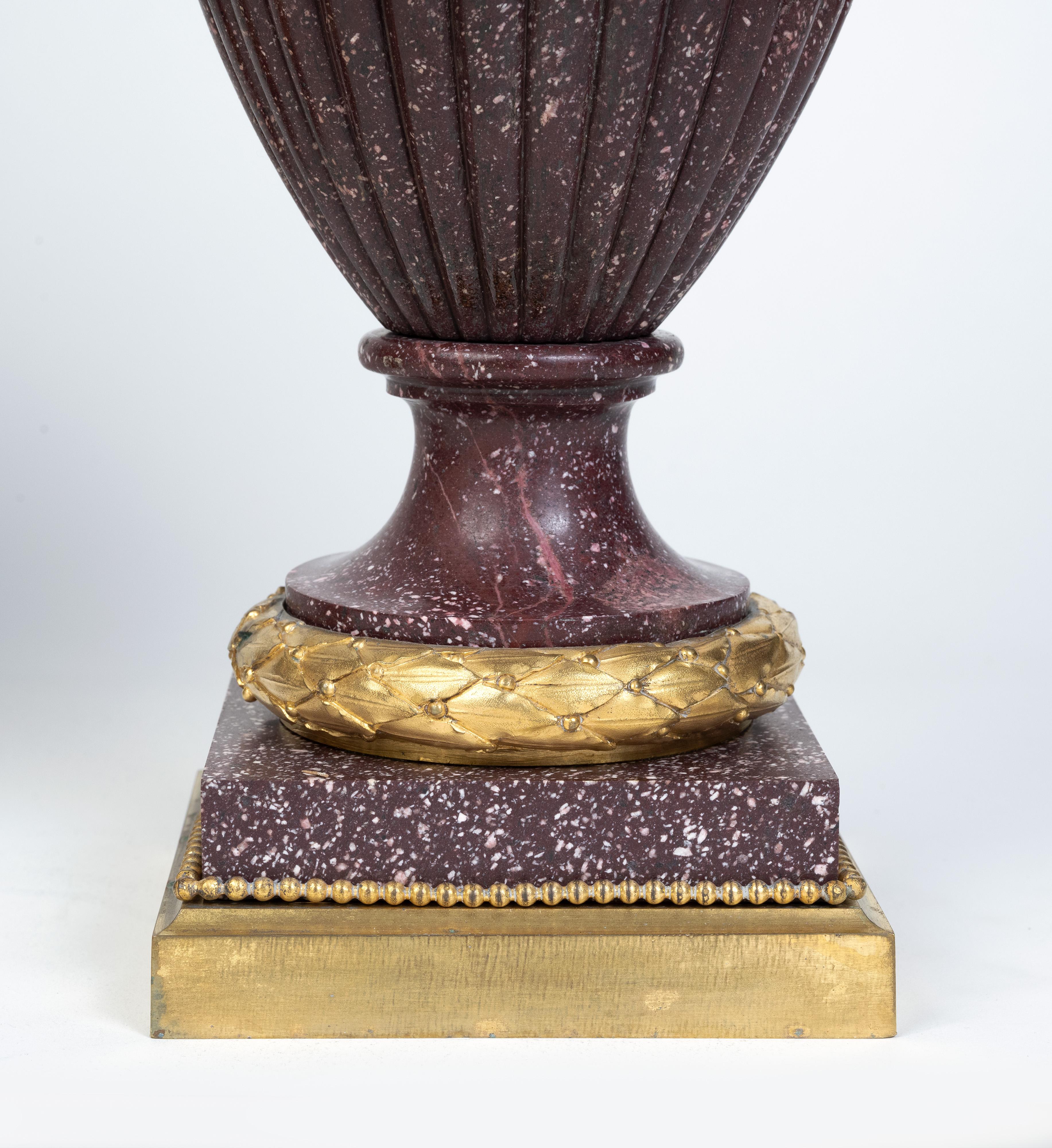 A Large Pair of French Ormolu-Mounted Porphyry Vases For Sale 5