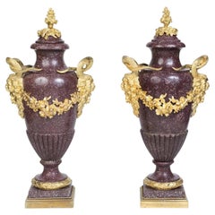 A Large Pair of French Ormolu-Mounted Porphyry Vases