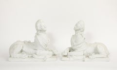 A Large Pair of French Palace-Size Sèvres Biscuit Porcelain Royal Sphinx Figures