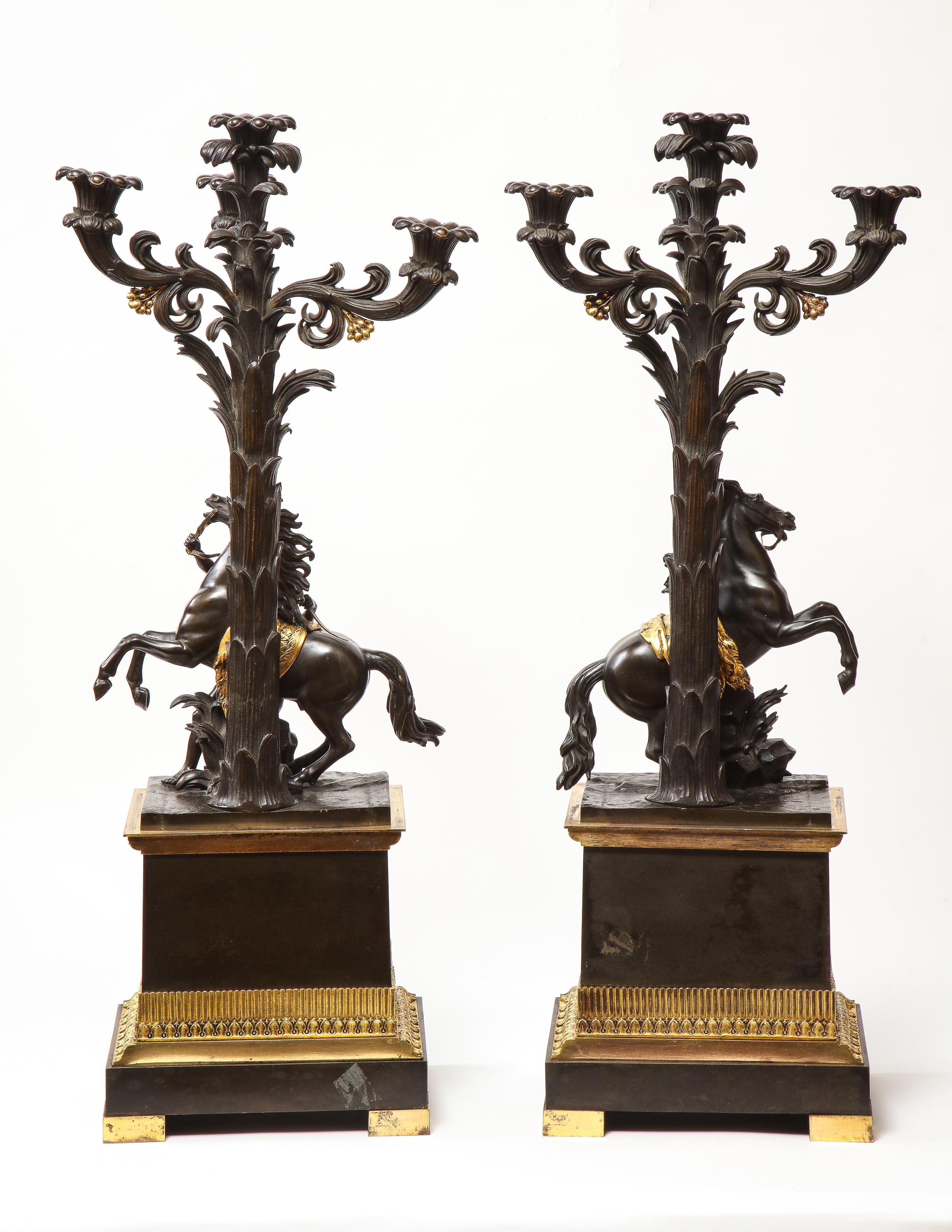 Large Pair of French Restauration Ormolu and Patinated Bronze Candelabra, Horses 8
