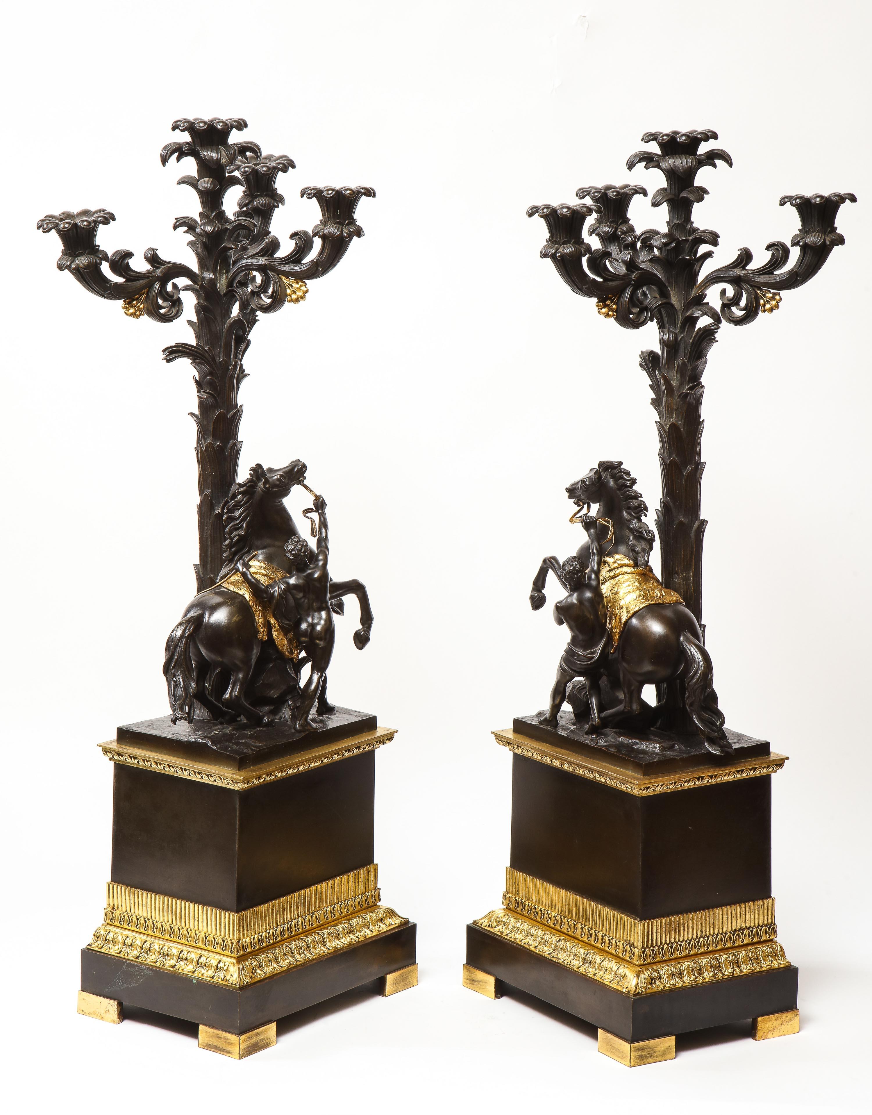Large Pair of French Restauration Ormolu and Patinated Bronze Candelabra, Horses 10