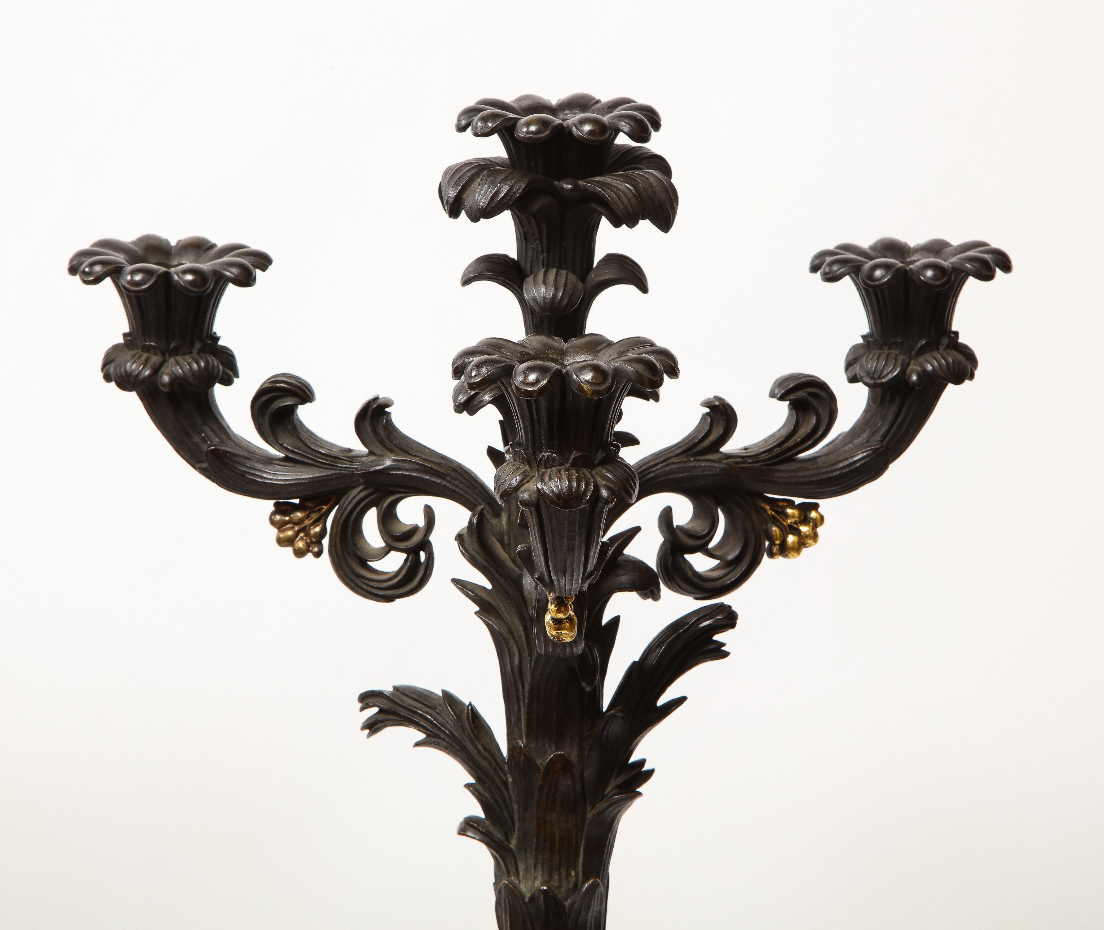Large Pair of French Restauration Ormolu and Patinated Bronze Candelabra, Horses 1
