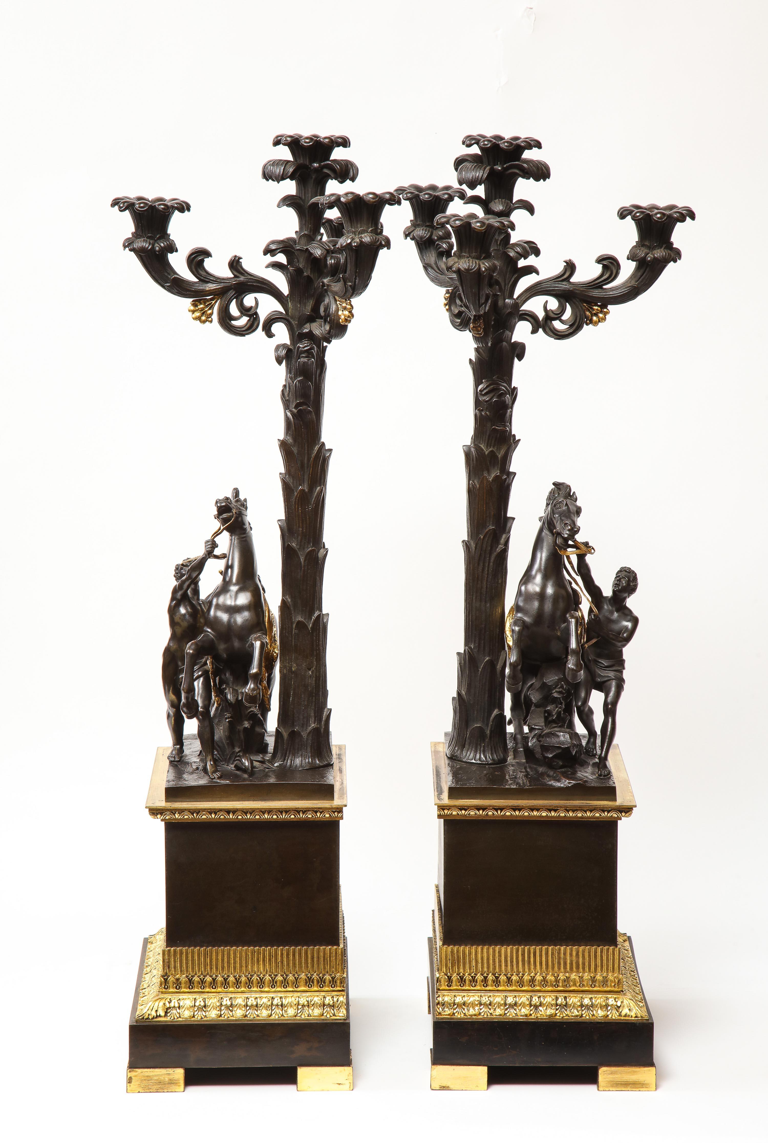 Large Pair of French Restauration Ormolu and Patinated Bronze Candelabra, Horses 5