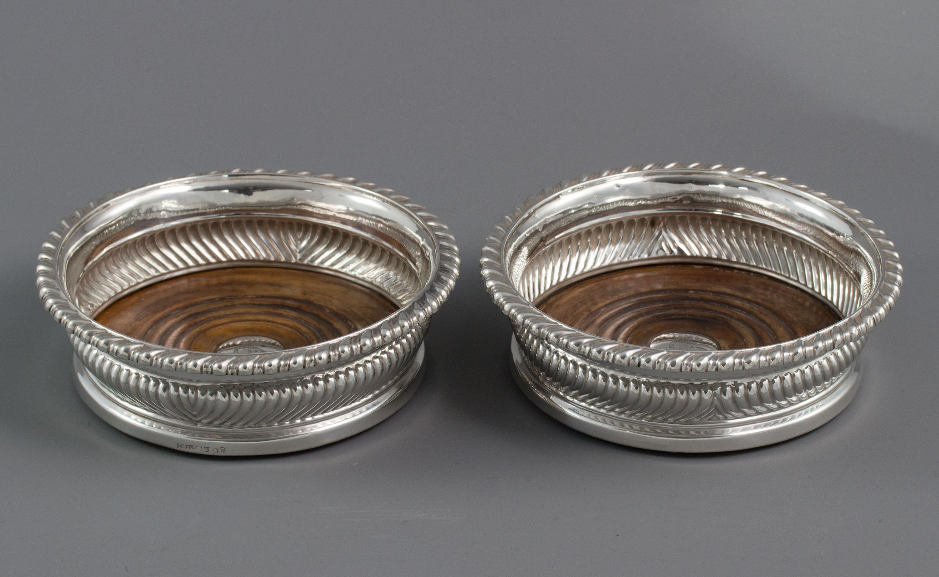 English Large Pair of George III Silver Wine Coasters, Sheffield, 1819