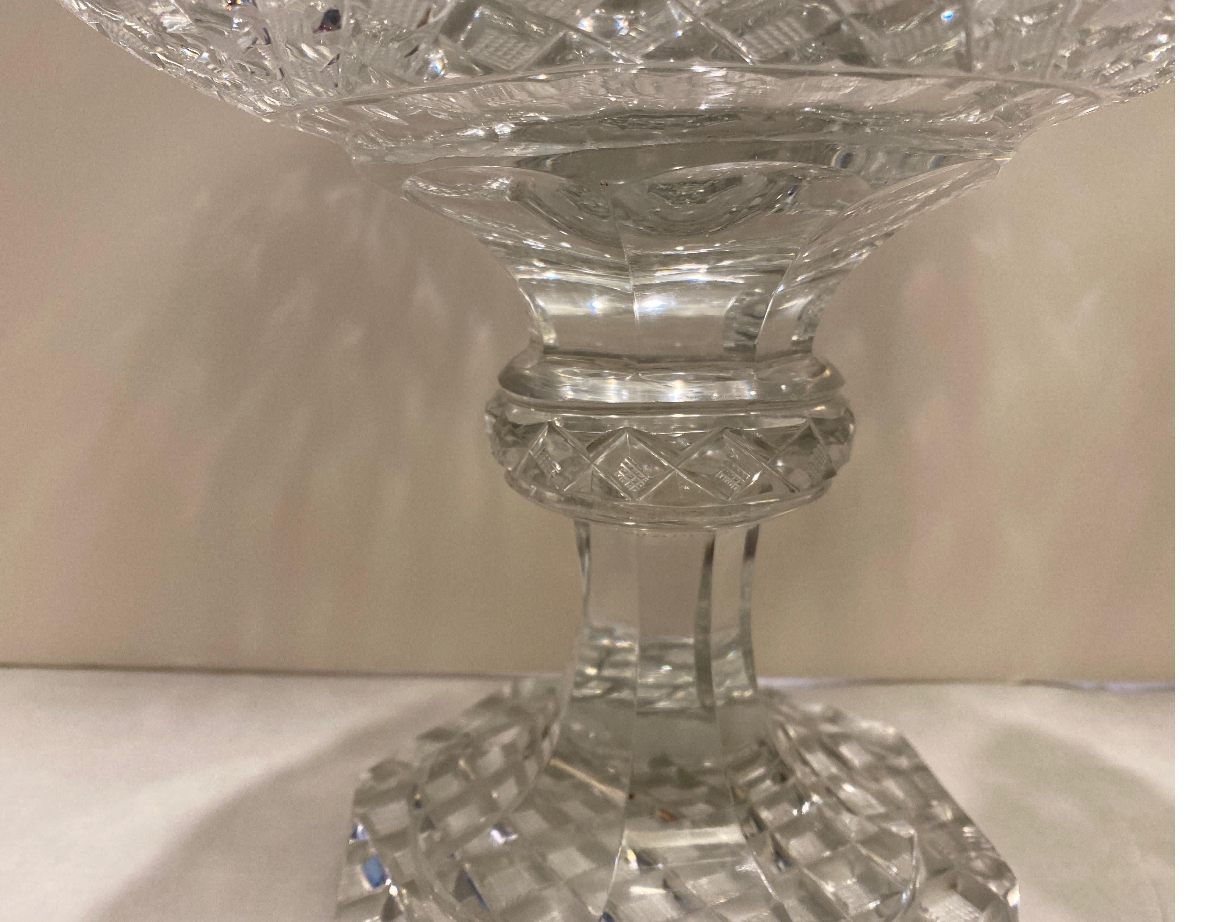 Large Pair of Georgian Cut Glass Pedestal Compotes For Sale 3