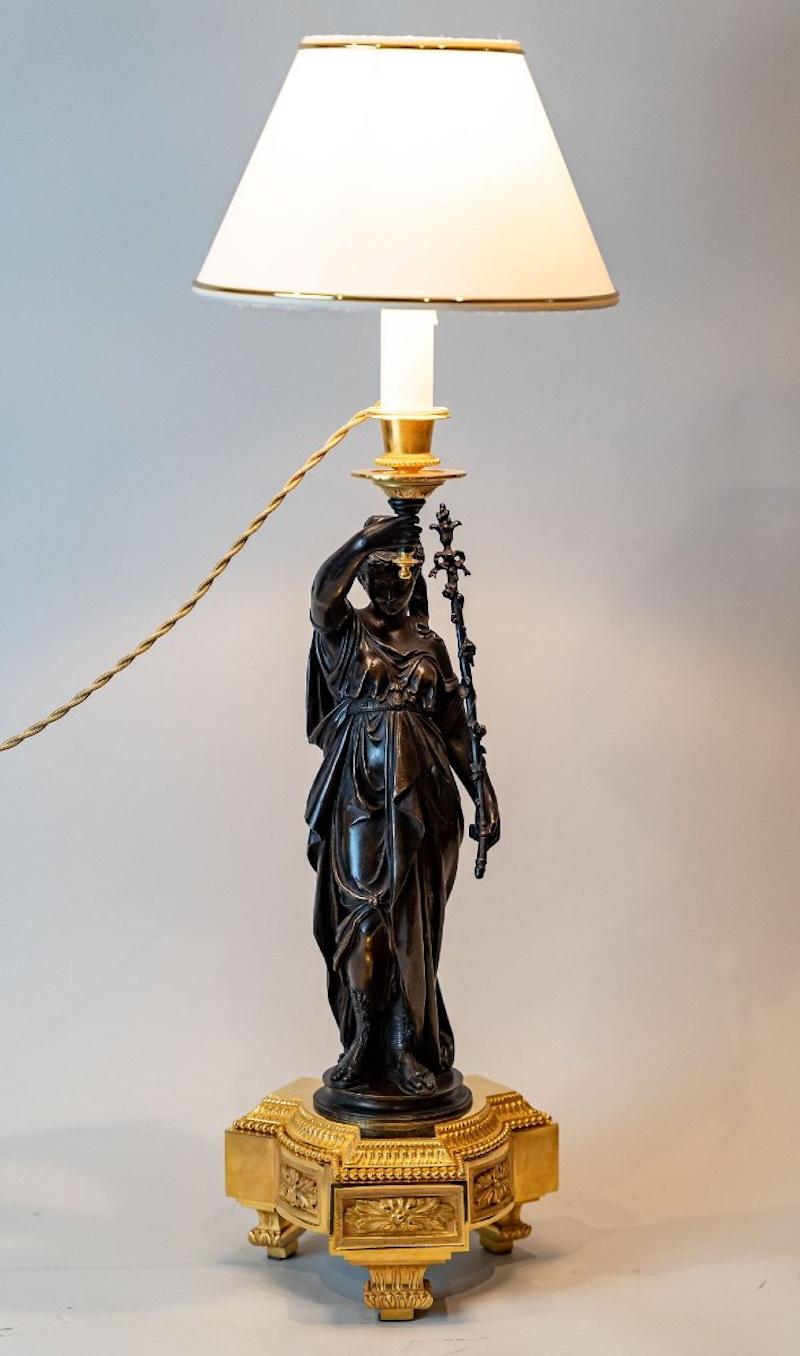 A Large Pair of Gilt and Patinated Bronze Table Lamps, Napoleon III Period. 5