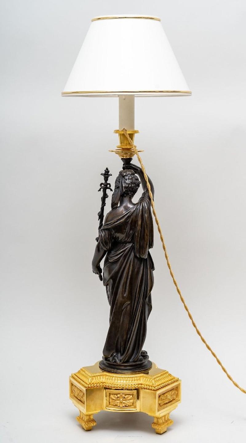 19th Century A Large Pair of Gilt and Patinated Bronze Table Lamps, Napoleon III Period.
