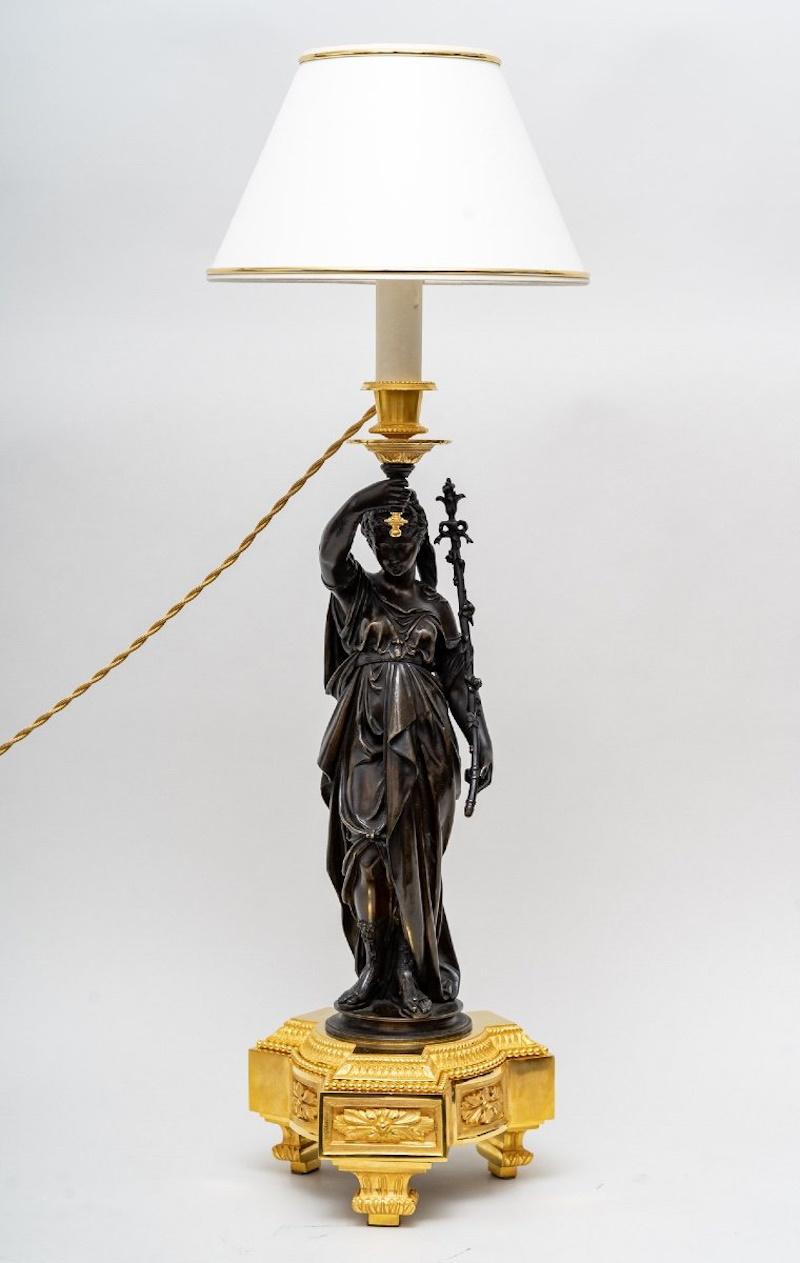 A Large Pair of Gilt and Patinated Bronze Table Lamps, Napoleon III Period. 1