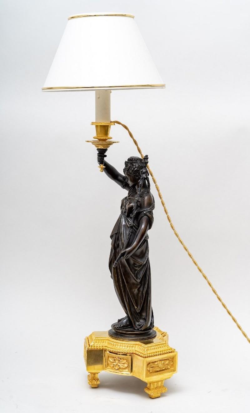 A Large Pair of Gilt and Patinated Bronze Table Lamps, Napoleon III Period. 2