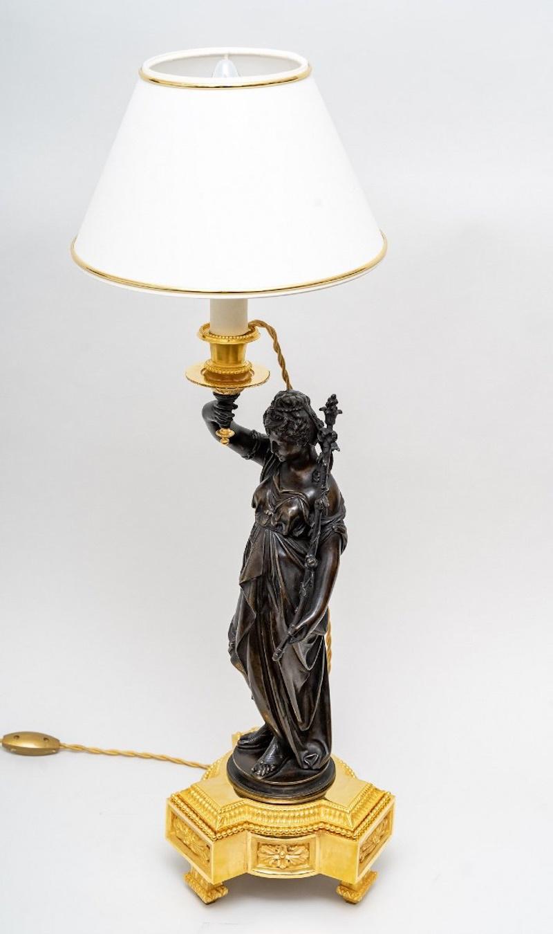 A Large Pair of Gilt and Patinated Bronze Table Lamps, Napoleon III Period. 3