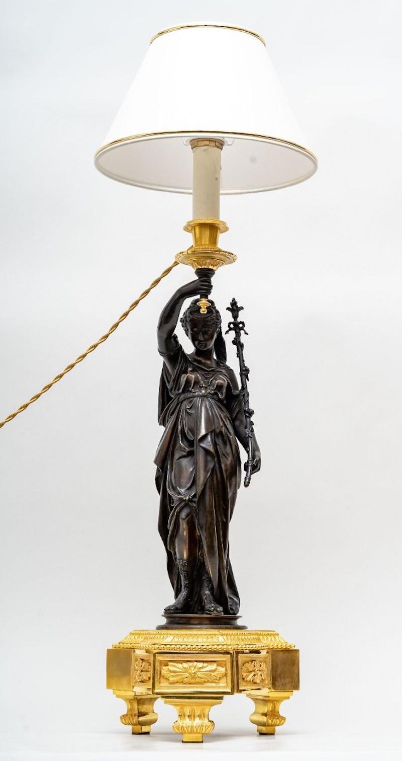 A Large Pair of Gilt and Patinated Bronze Table Lamps, Napoleon III Period. 4