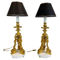 A Large Pair of Gilt Bronze and Marble Table Lamps, Napoleon III Period.