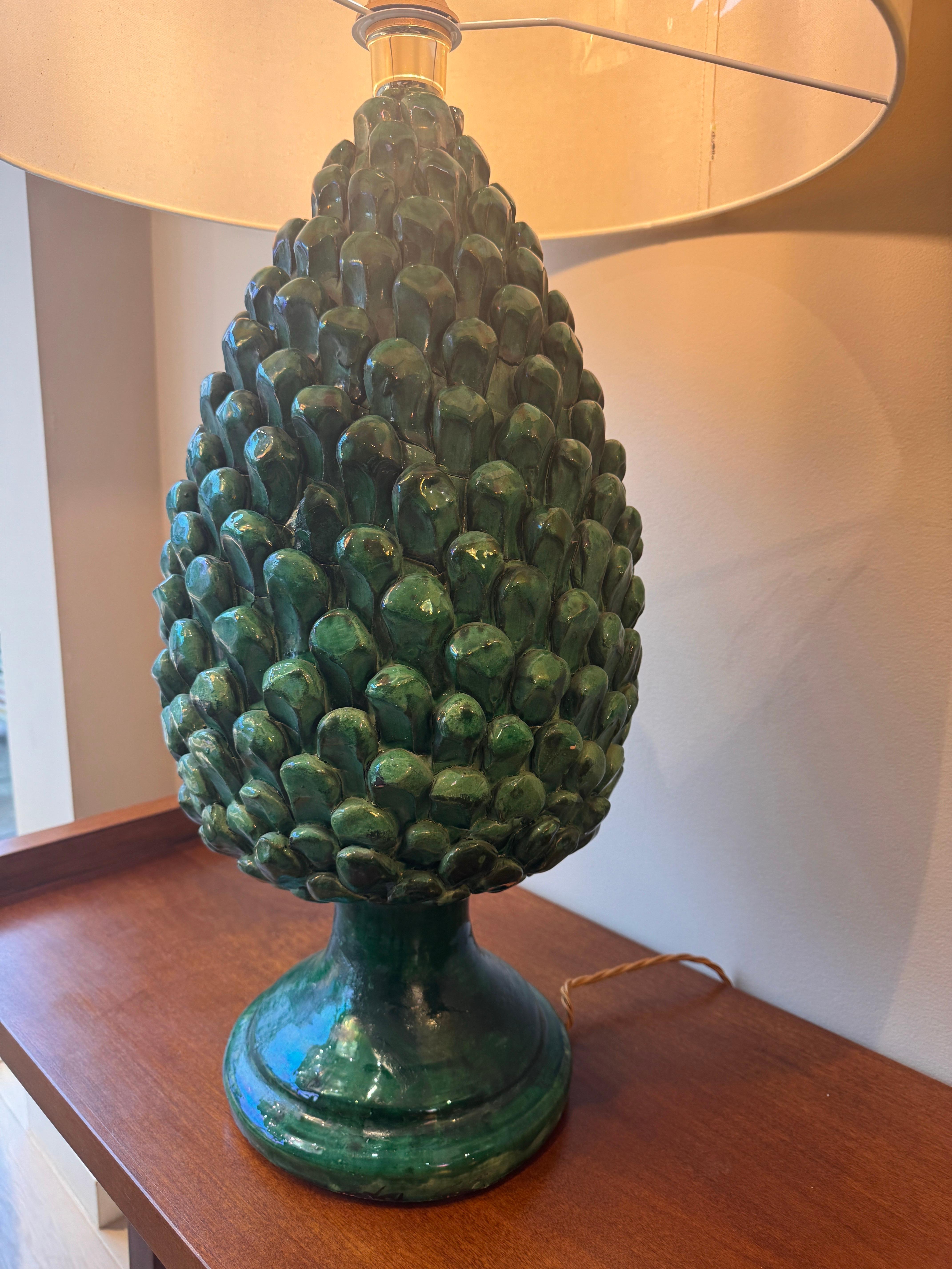 20th Century A large pair of glazed ceramic pine cones table lamps For Sale