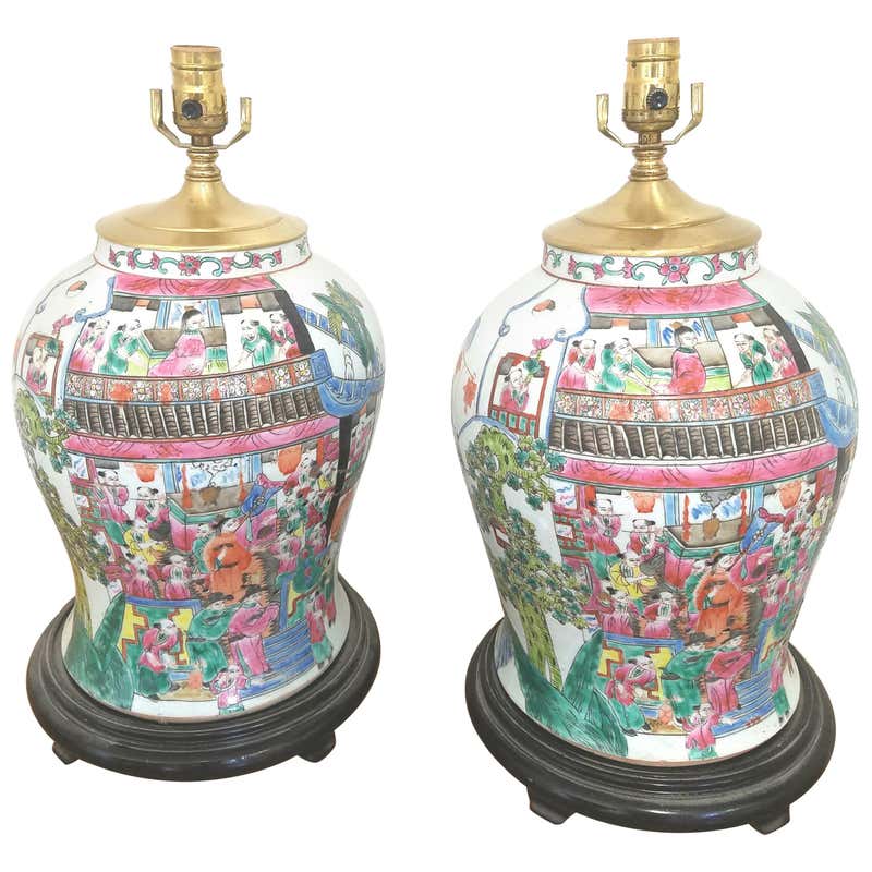 Antique Hand Painted Chinese Porcelain Lamp For Sale at 1stDibs ...