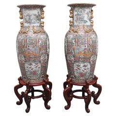 Large Pair of Highly Decorative Mid 20th Century Chinese Porcelain Famille Ros