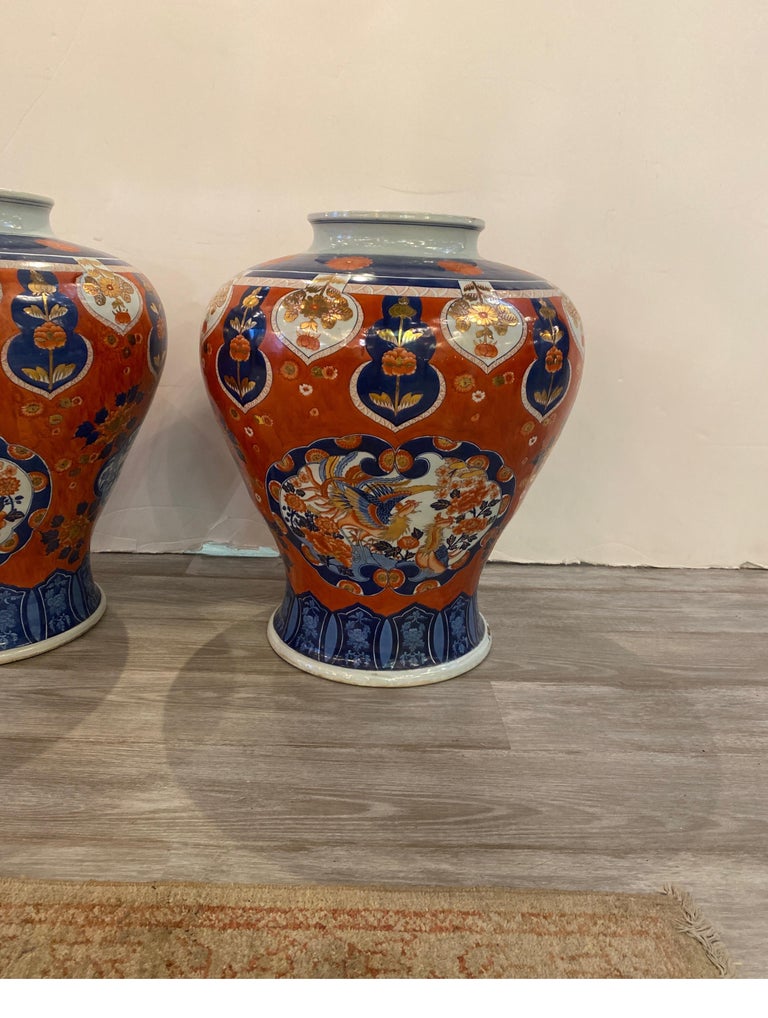 Large Pair of Imari Style Jardinière Vases For Sale at 1stDibs