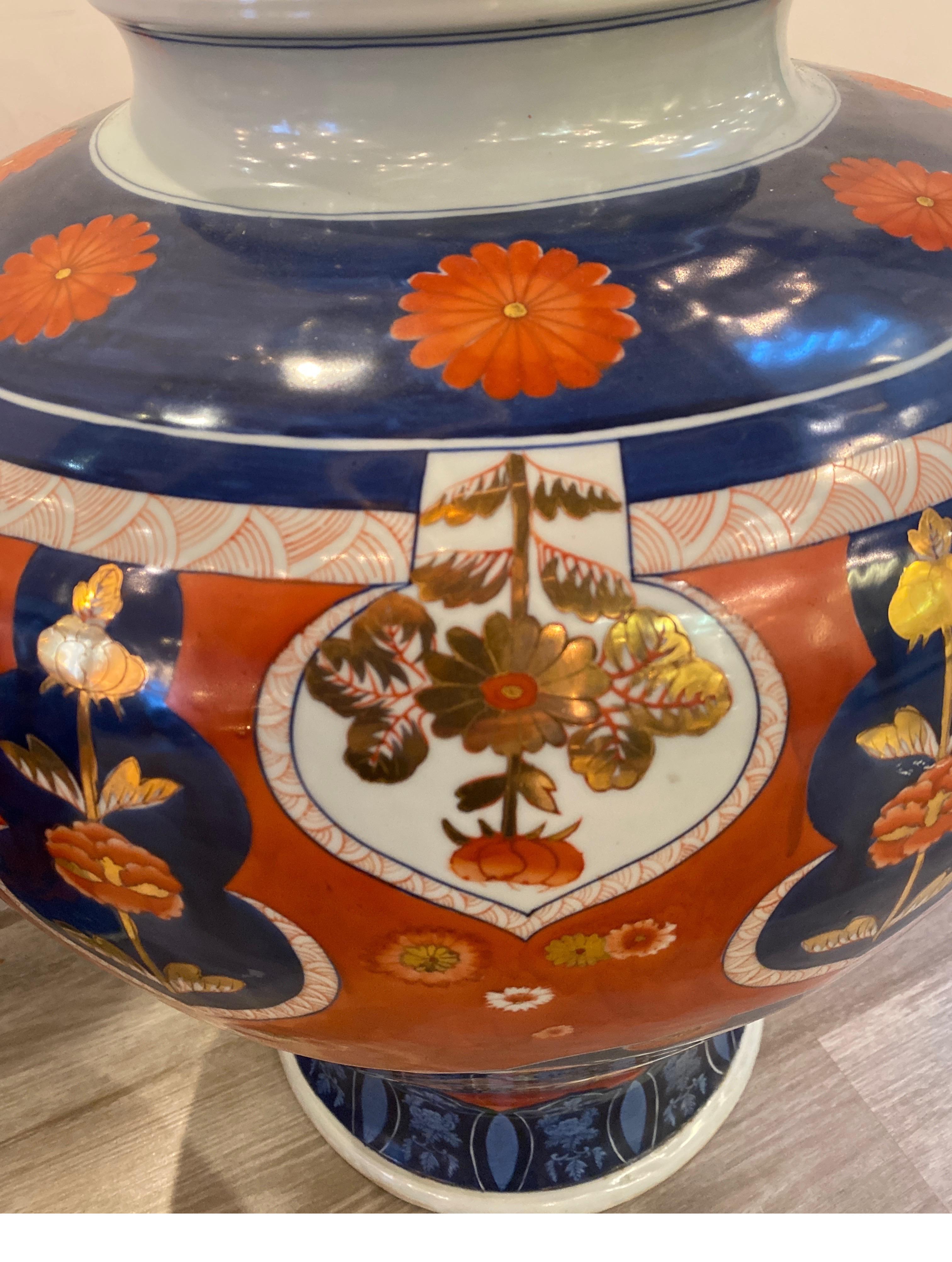 Hand-Painted Large Pair of Imari Style Jardinière Vases