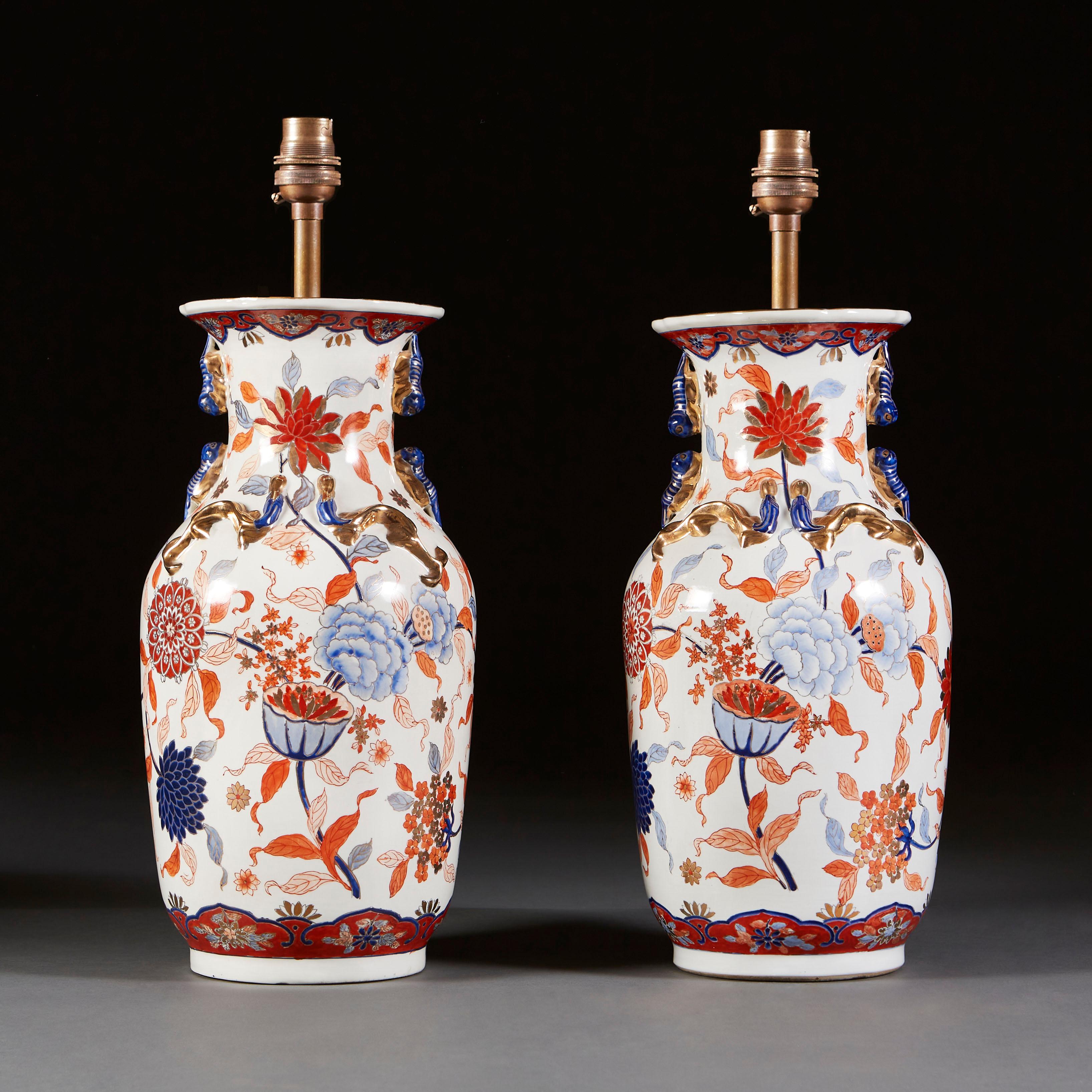 Japanese Large Pair of Imari Vase as Lamps