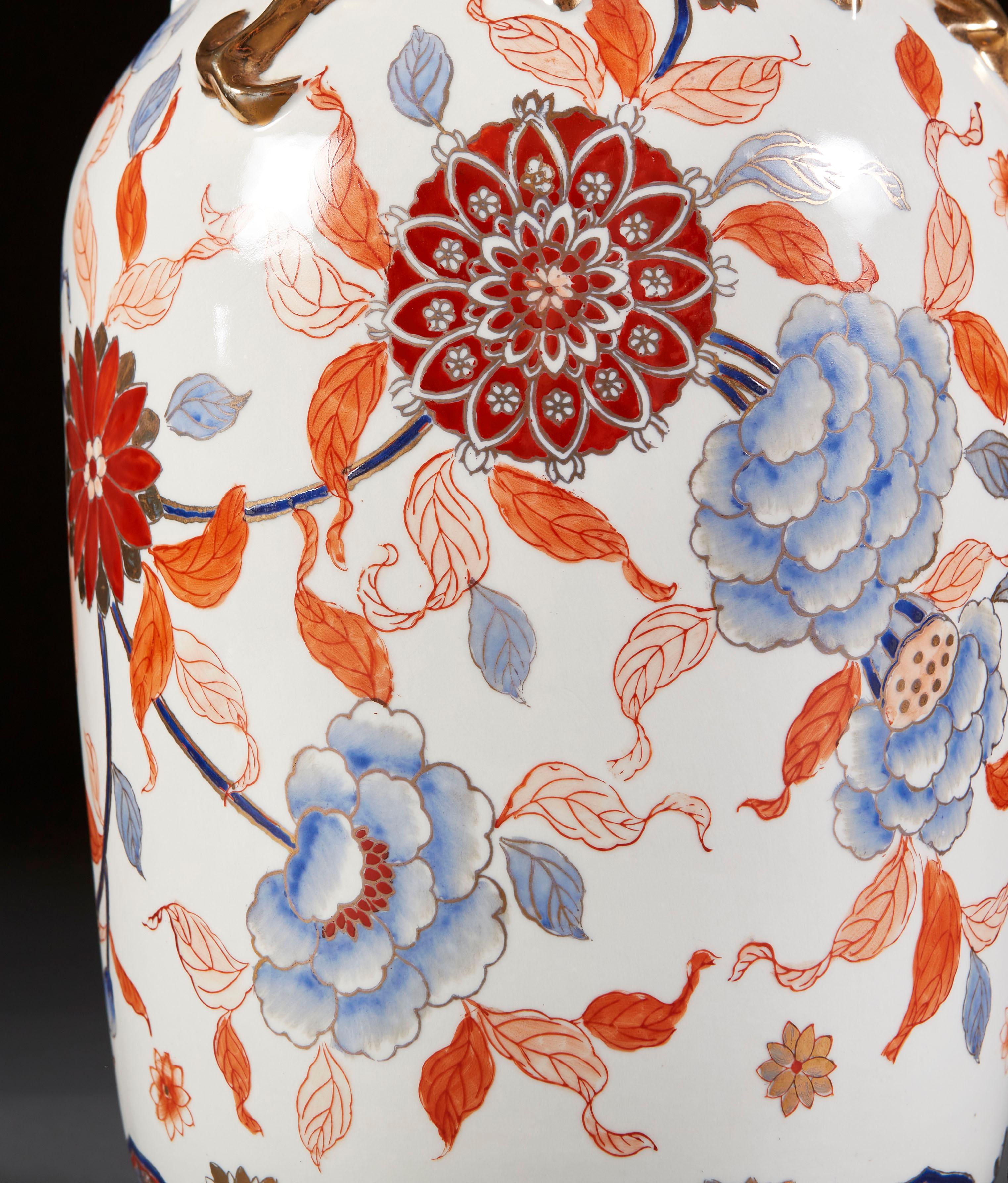 Ceramic Large Pair of Imari Vase as Lamps