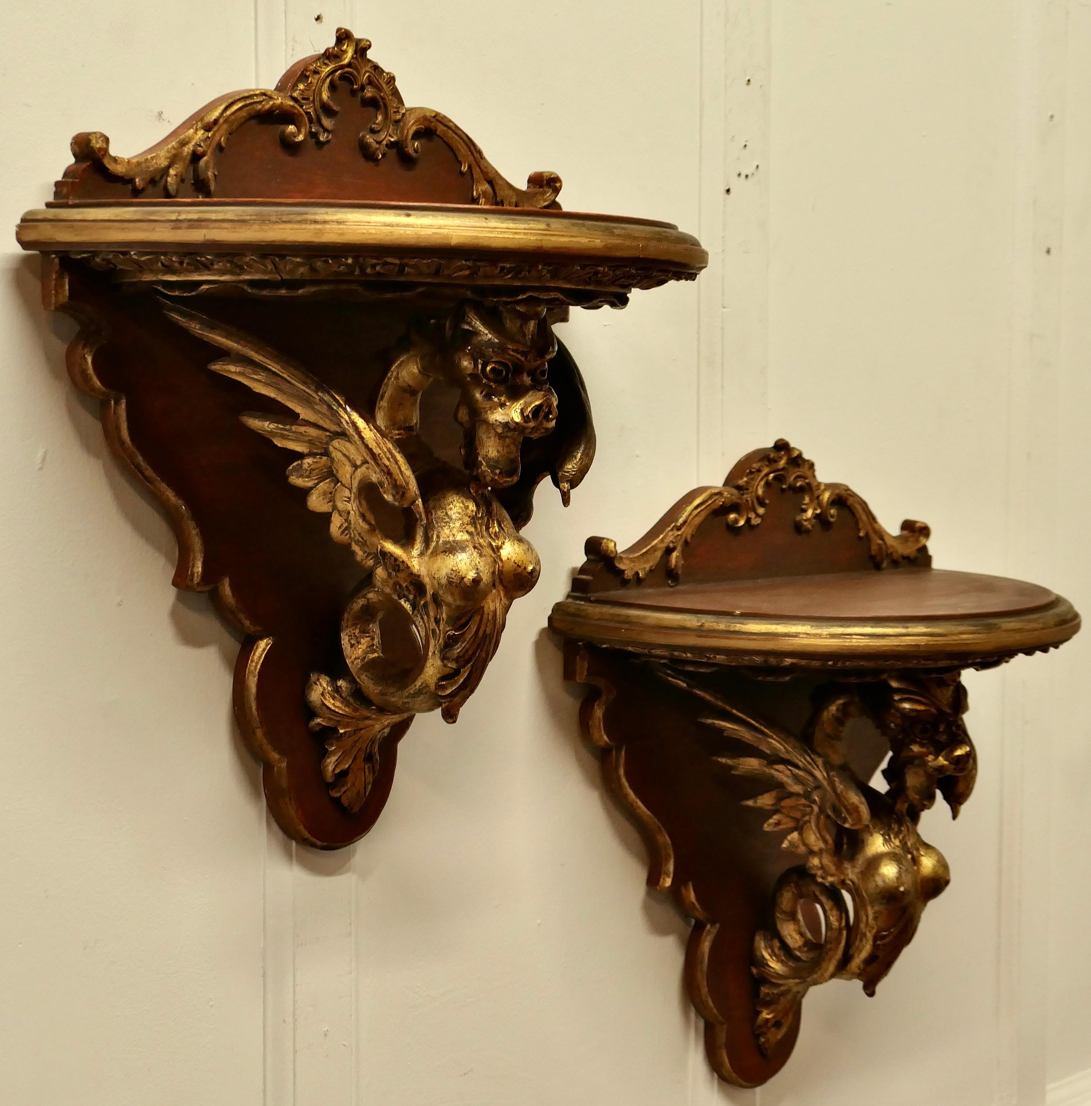 A Large Pair of Italian Carved Gilt Wall Brackets  These are beautifully carved For Sale 5