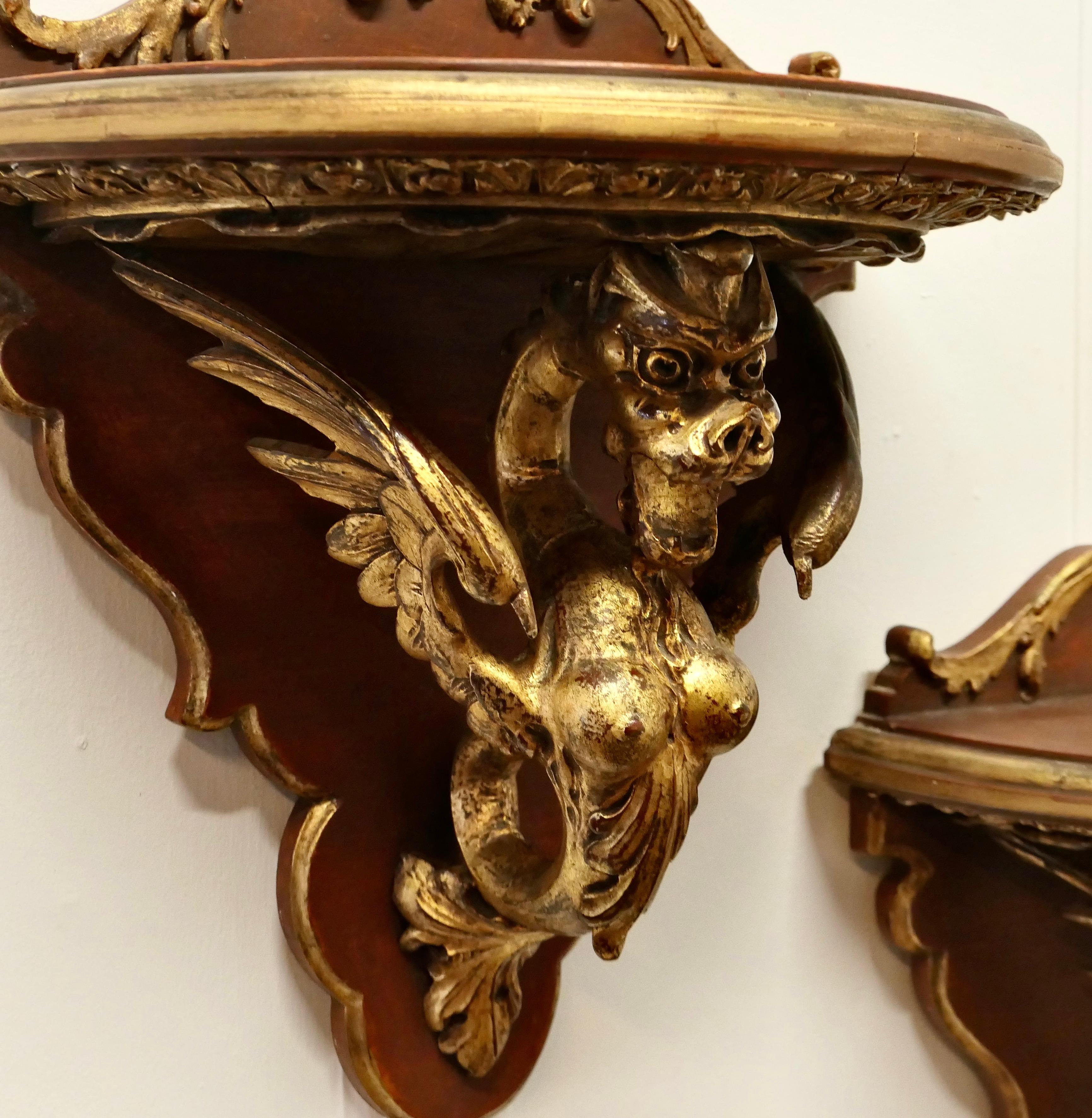 Baroque A Large Pair of Italian Carved Gilt Wall Brackets  These are beautifully carved For Sale