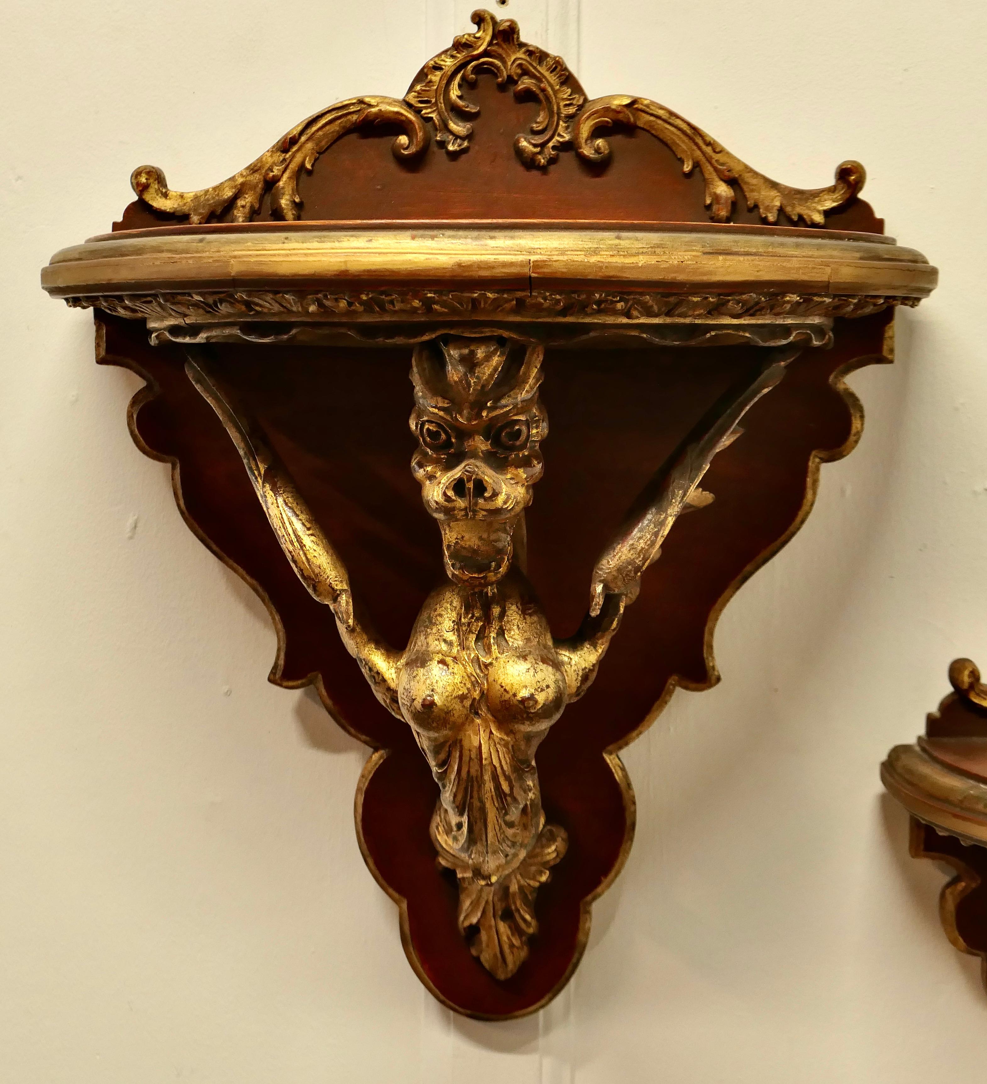 A Large Pair of Italian Carved Gilt Wall Brackets  These are beautifully carved In Good Condition For Sale In Chillerton, Isle of Wight