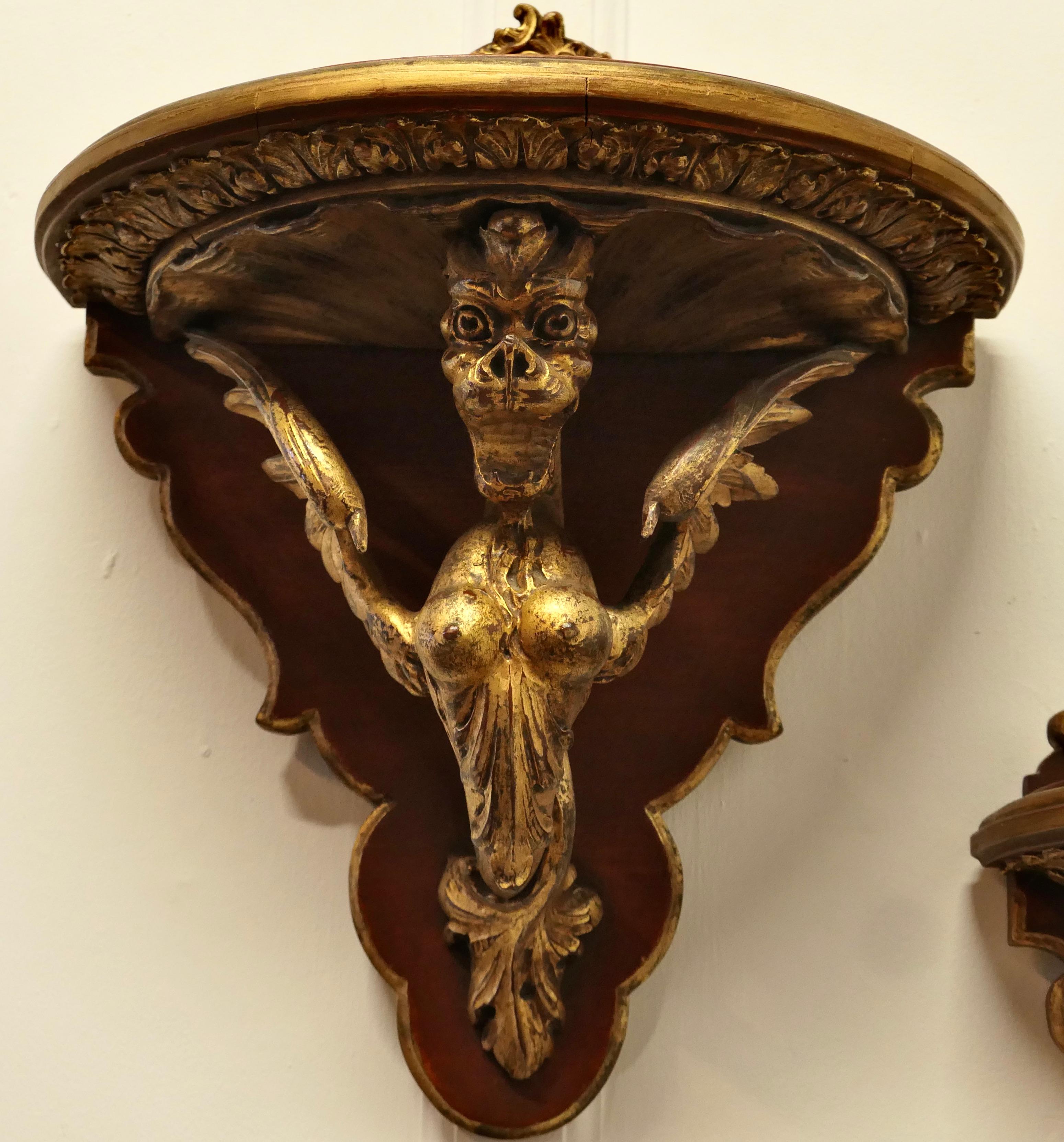 A Large Pair of Italian Carved Gilt Wall Brackets  These are beautifully carved For Sale 1