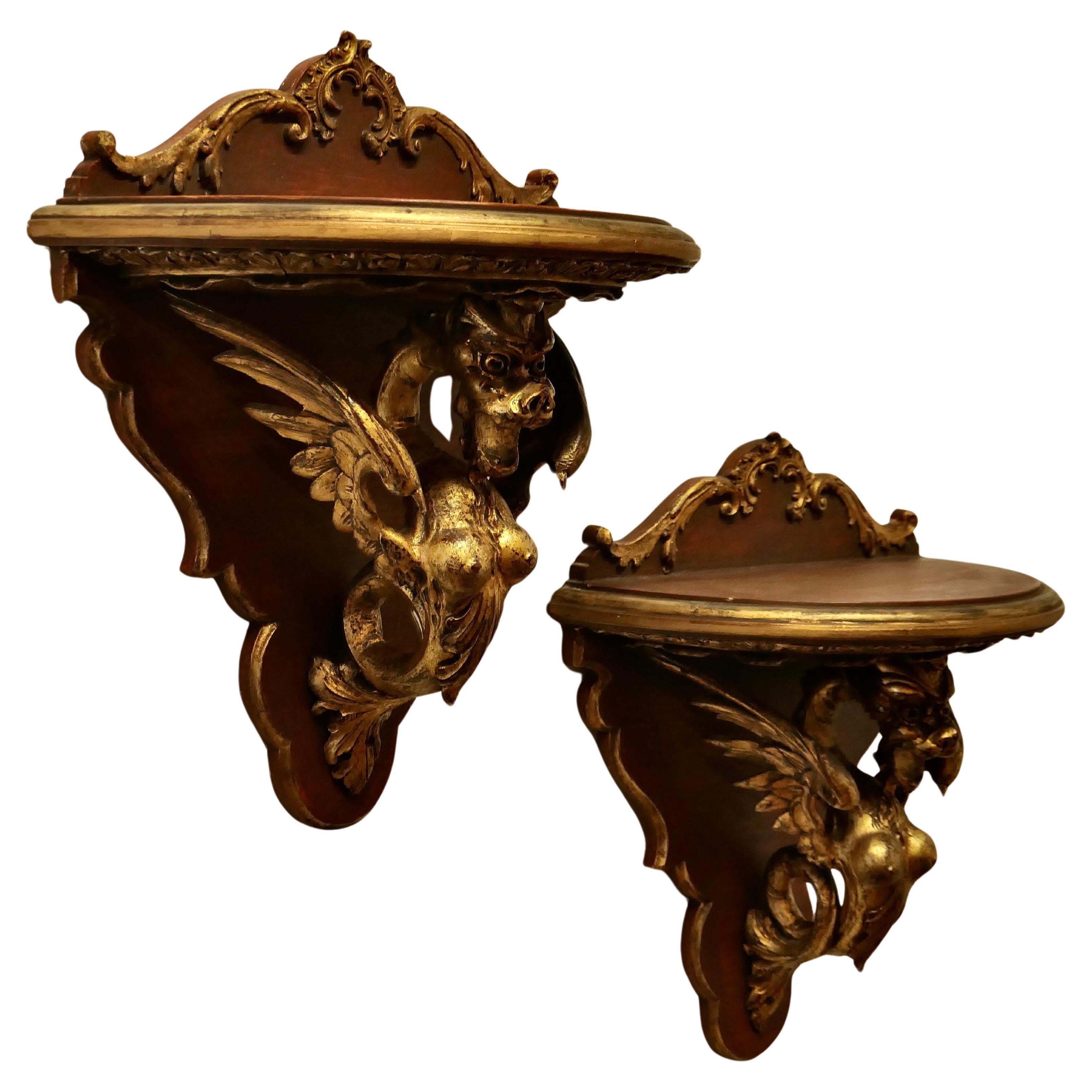 A Large Pair of Italian Carved Gilt Wall Brackets  These are beautifully carved For Sale