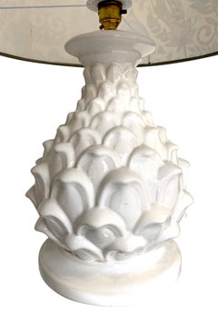 Large Pair of Italian Ceramic Artichoke Lamps with New Emma J Shipley Shades