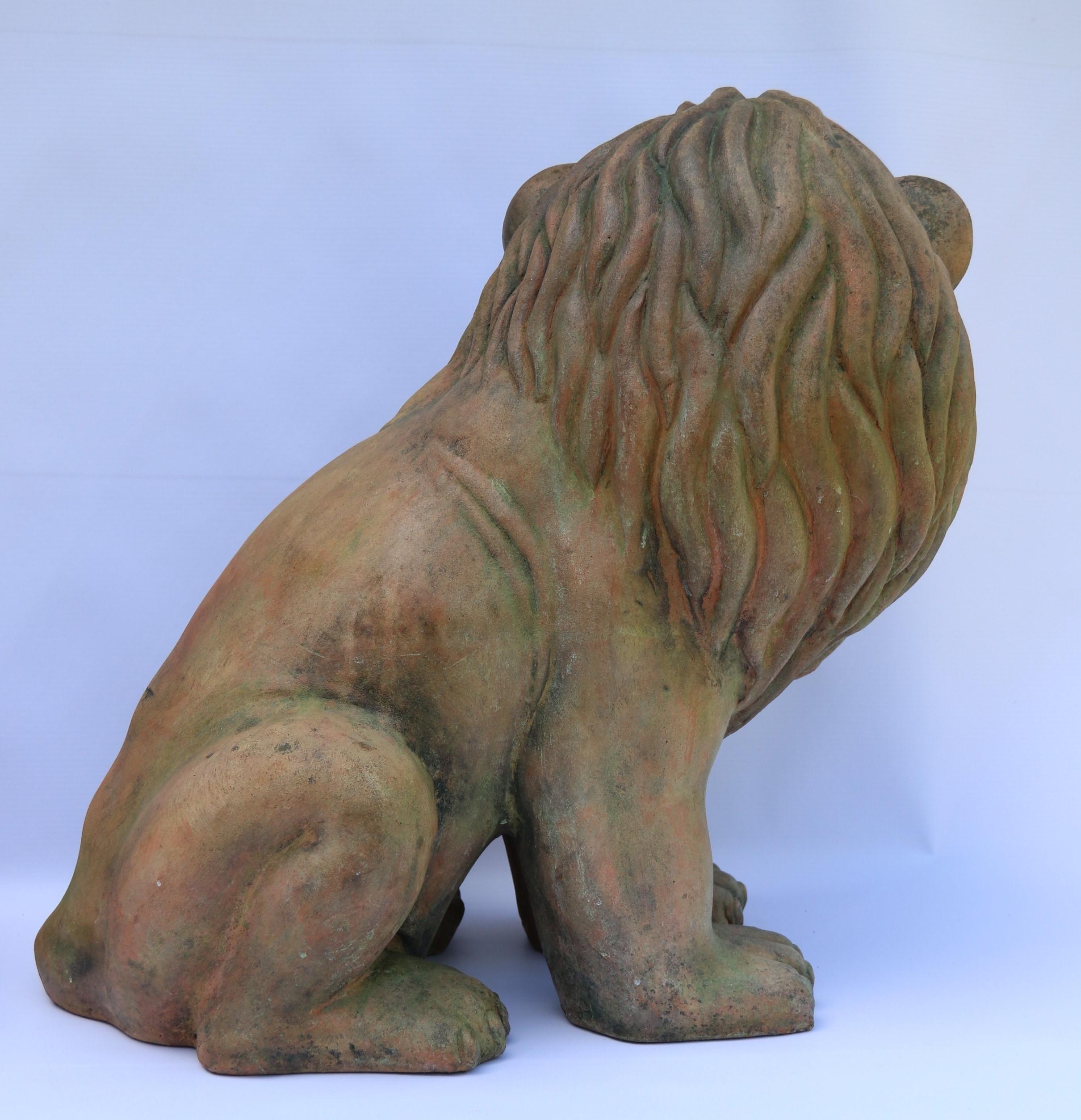 Coppia di leoni classici seduti in terracotta italiana, 1910 circa in vendita 2
