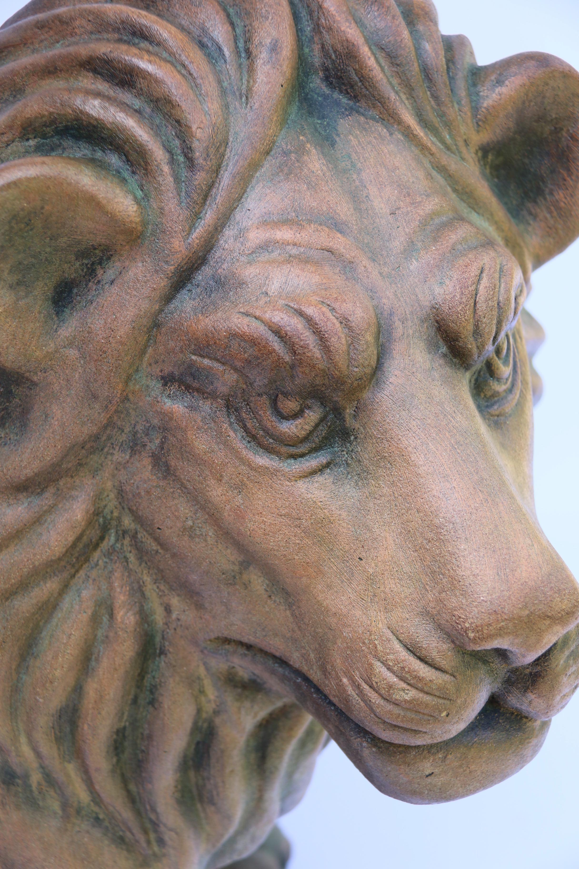 Large Pair of Italian Terracotta Seated Classical Lions, circa 1910 For Sale 9