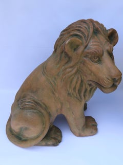 Large Pair of Italian Terracotta Seated Classical Lions, circa 1910