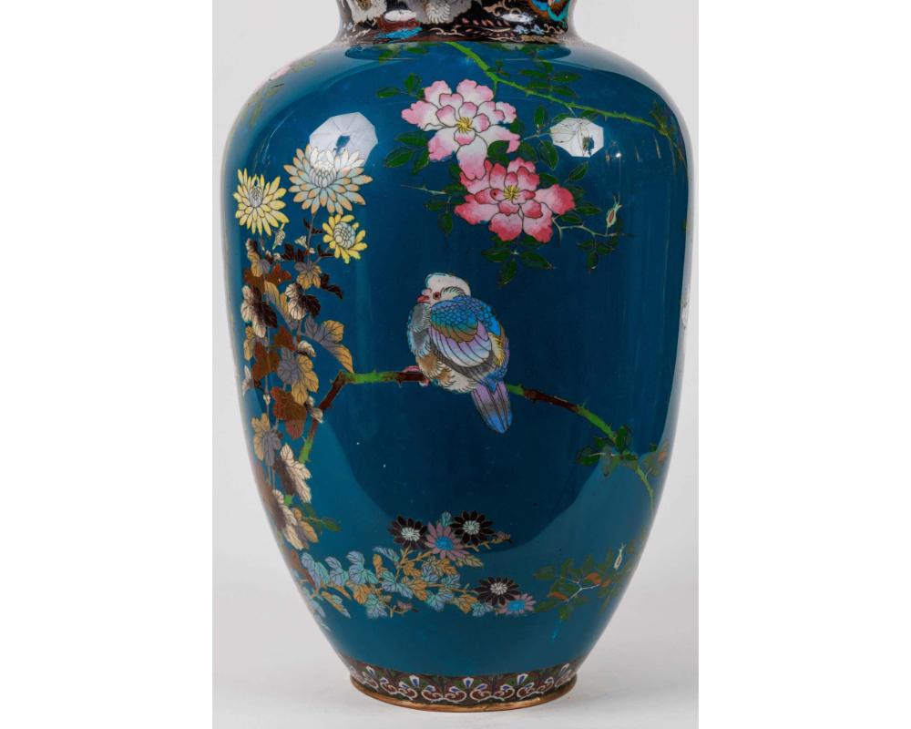 Large Pair of Japanese Cloisonne Enamel Blue-Ground Vases and Covers, Meiji For Sale 12