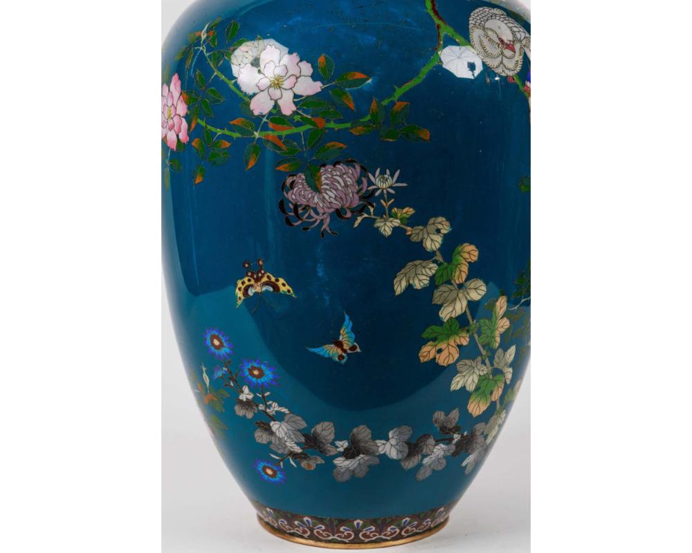 Large Pair of Japanese Cloisonne Enamel Blue-Ground Vases and Covers, Meiji For Sale 13