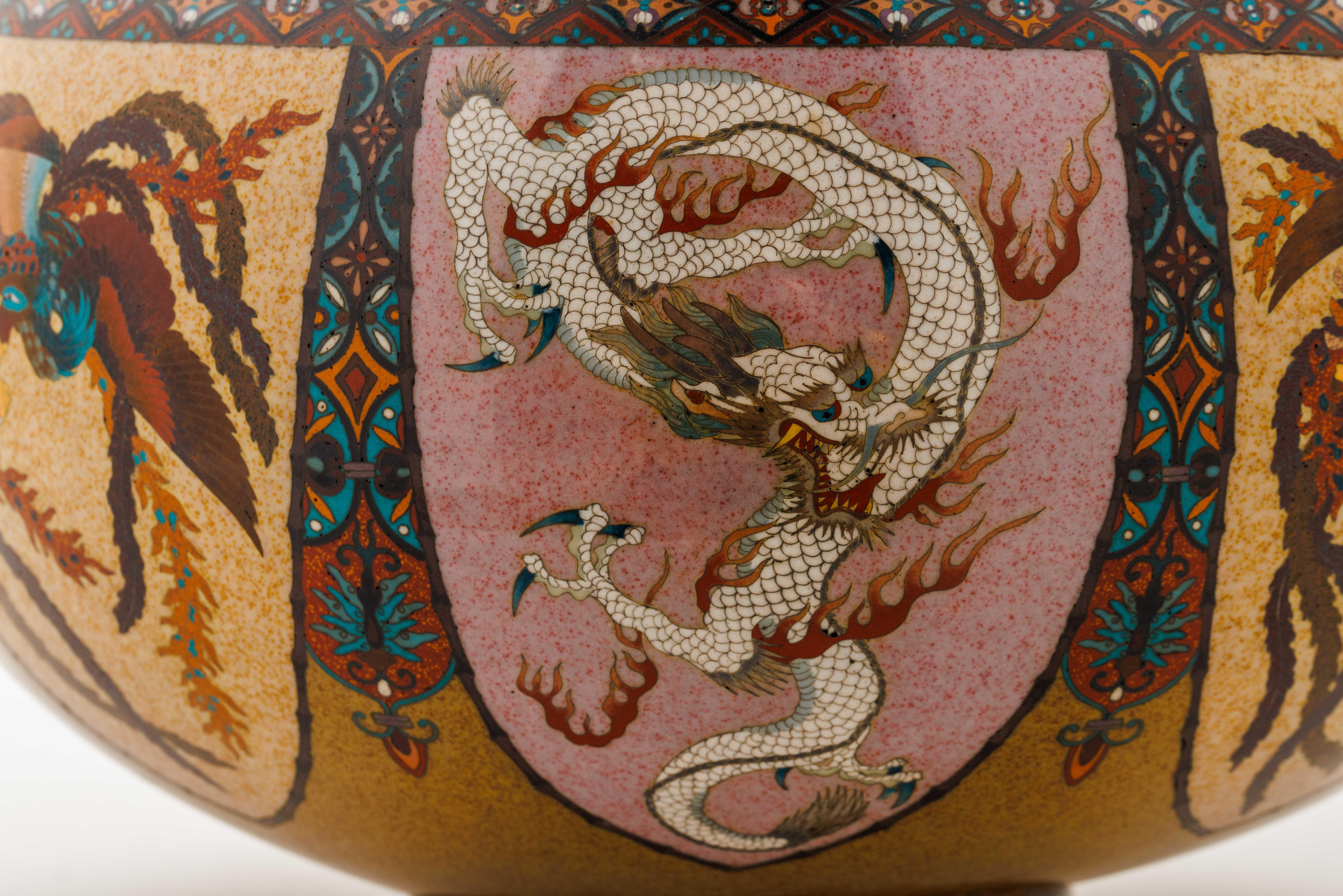 Copper Large Pair of Japanese Cloisonne Enamel Vases Attributed to Honda Yasaburo For Sale