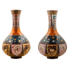 Large Pair of Japanese Cloisonne Enamel Vases Attributed to Honda Yasaburo