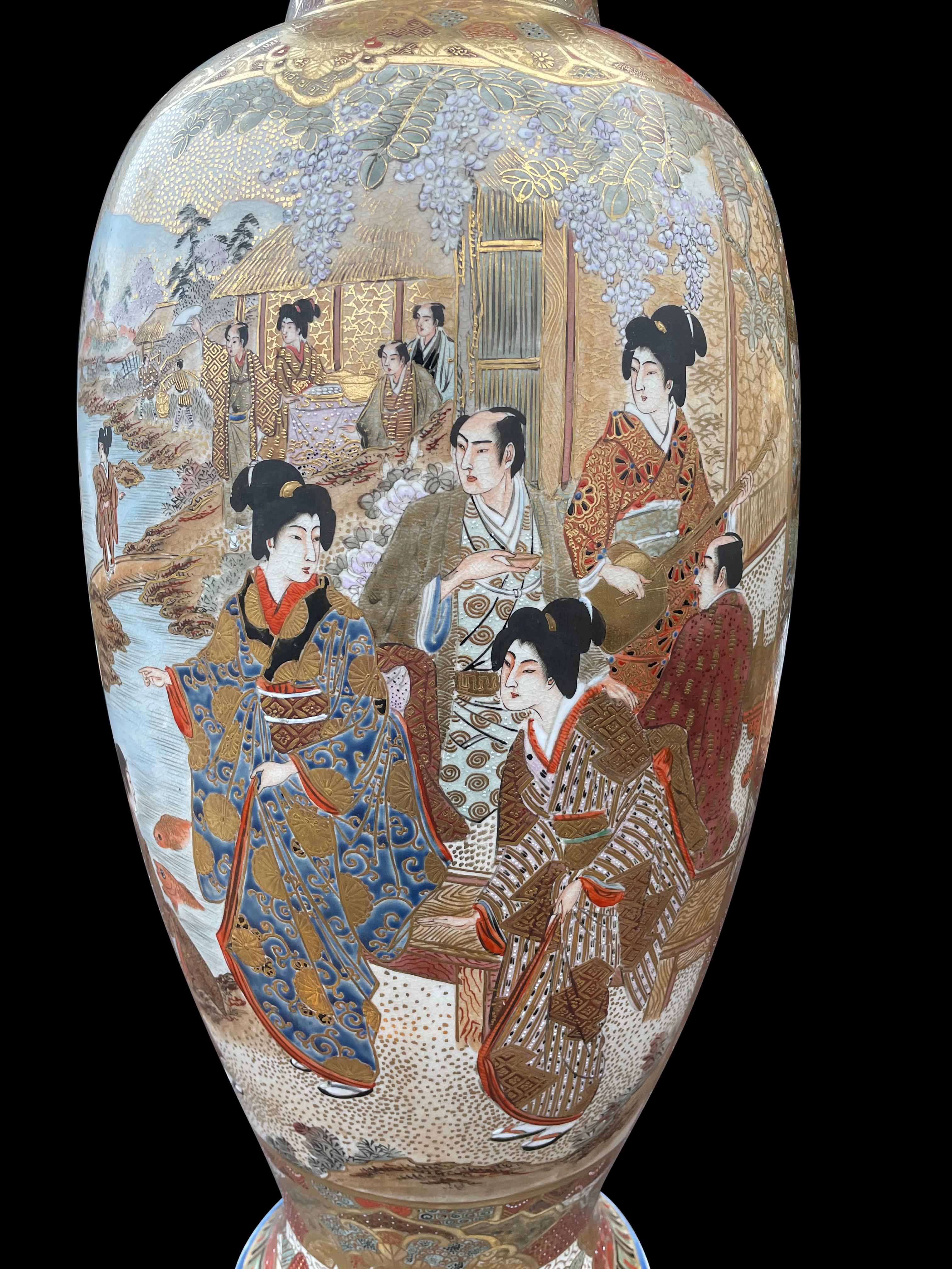 Asian Large Pair of Japanese Satsuma Vases, 19th Century For Sale