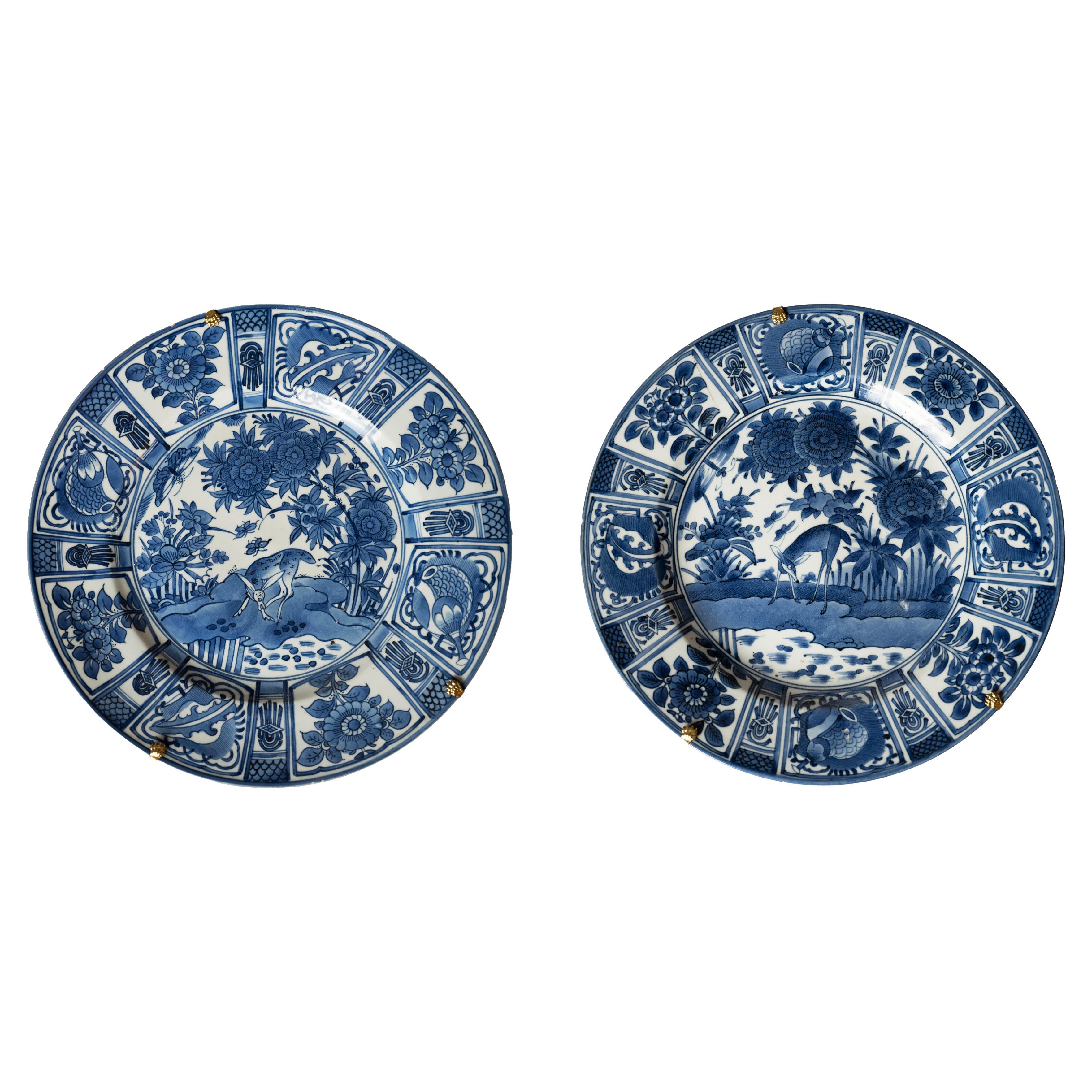 Gran pareja de platos de porcelana "Kraak", circa siglo XVII