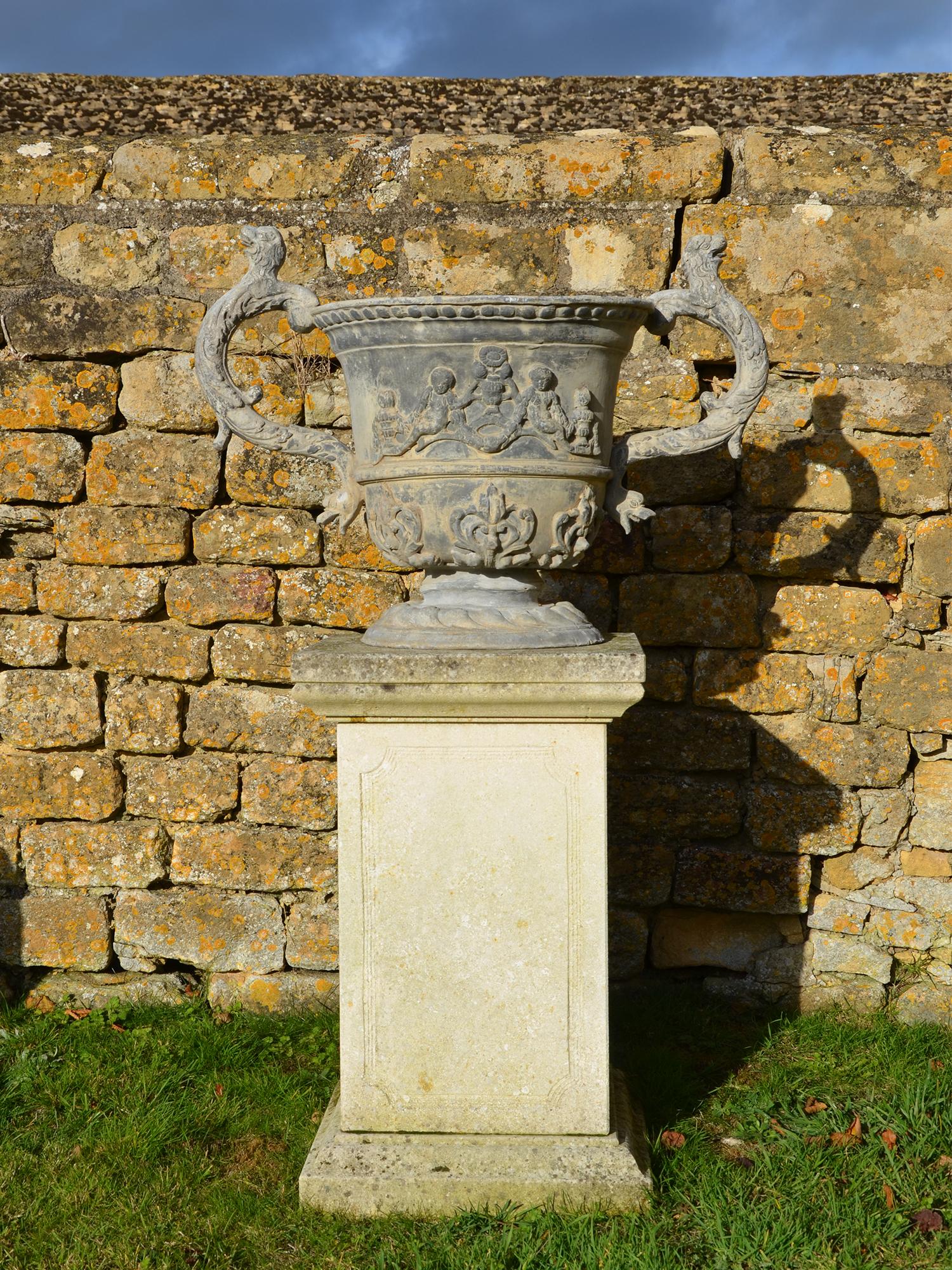 English Large Pair of Lead Urns For Sale