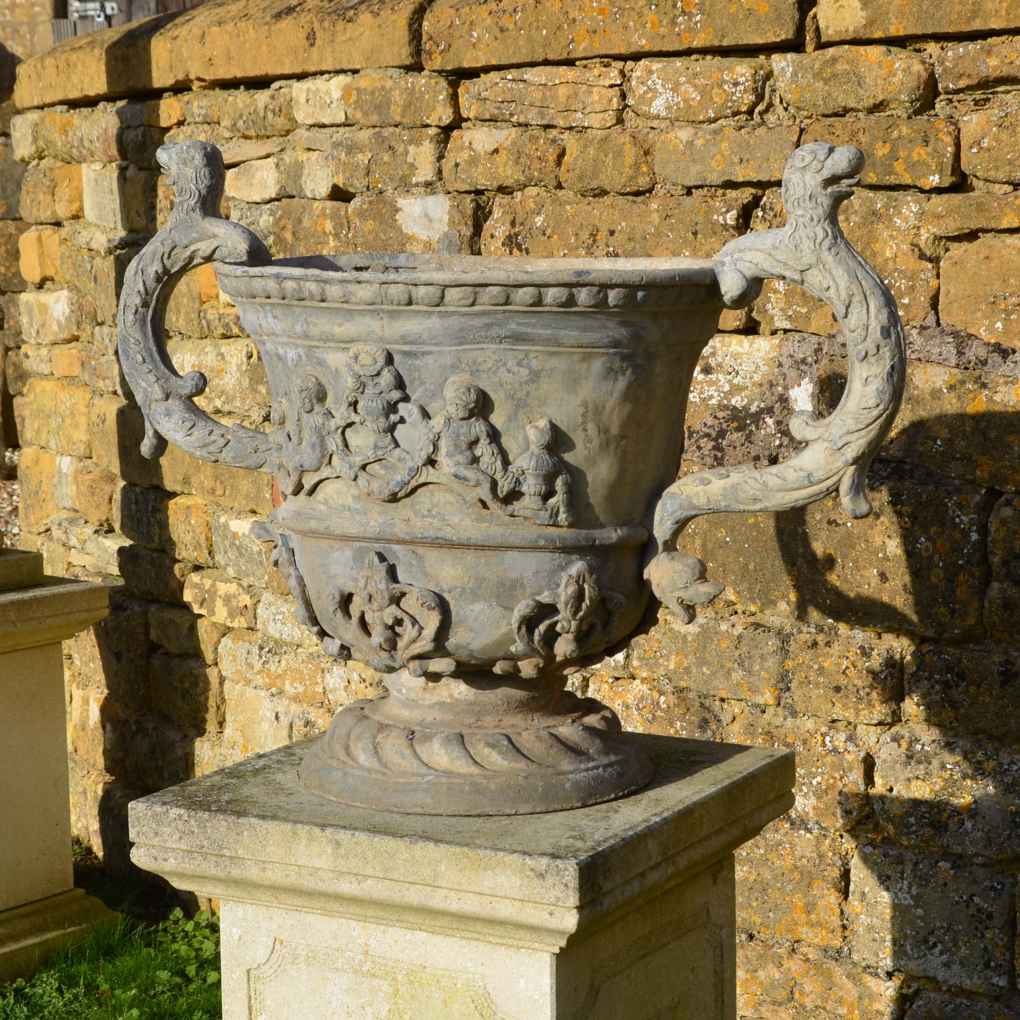 Large Pair of Lead Urns For Sale 3