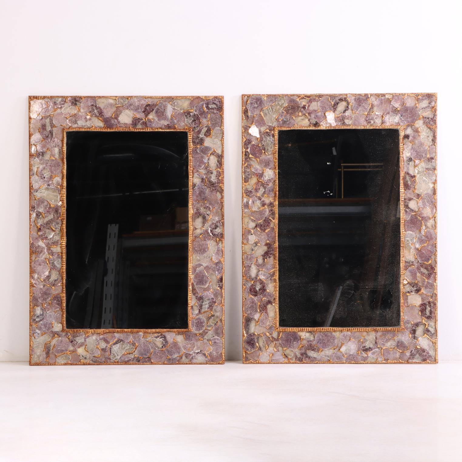South American A Large Pair of Lilac Mica and Gilt Resin Statement Mirrors. For Sale