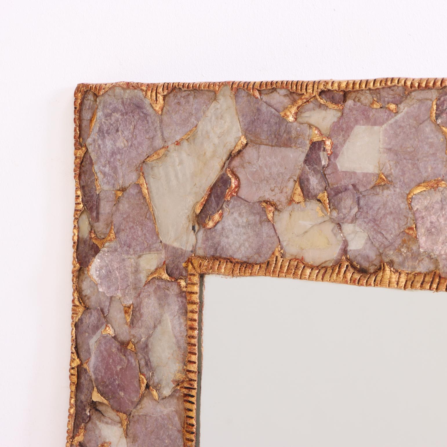 A Large Pair of Lilac Mica and Gilt Resin Statement Mirrors. In Good Condition For Sale In Philadelphia, PA