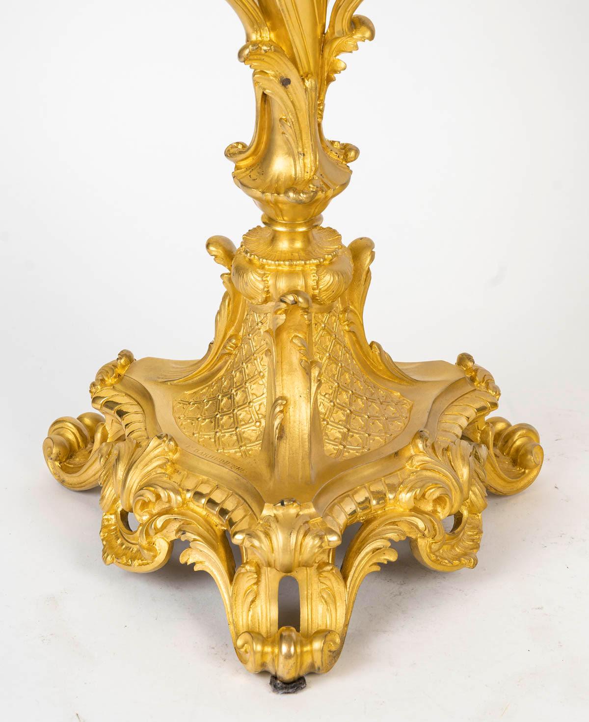 19th Century A Large Pair of Louis XV Style Gilt Bronze Candelabra, Signed Barbedienne. For Sale