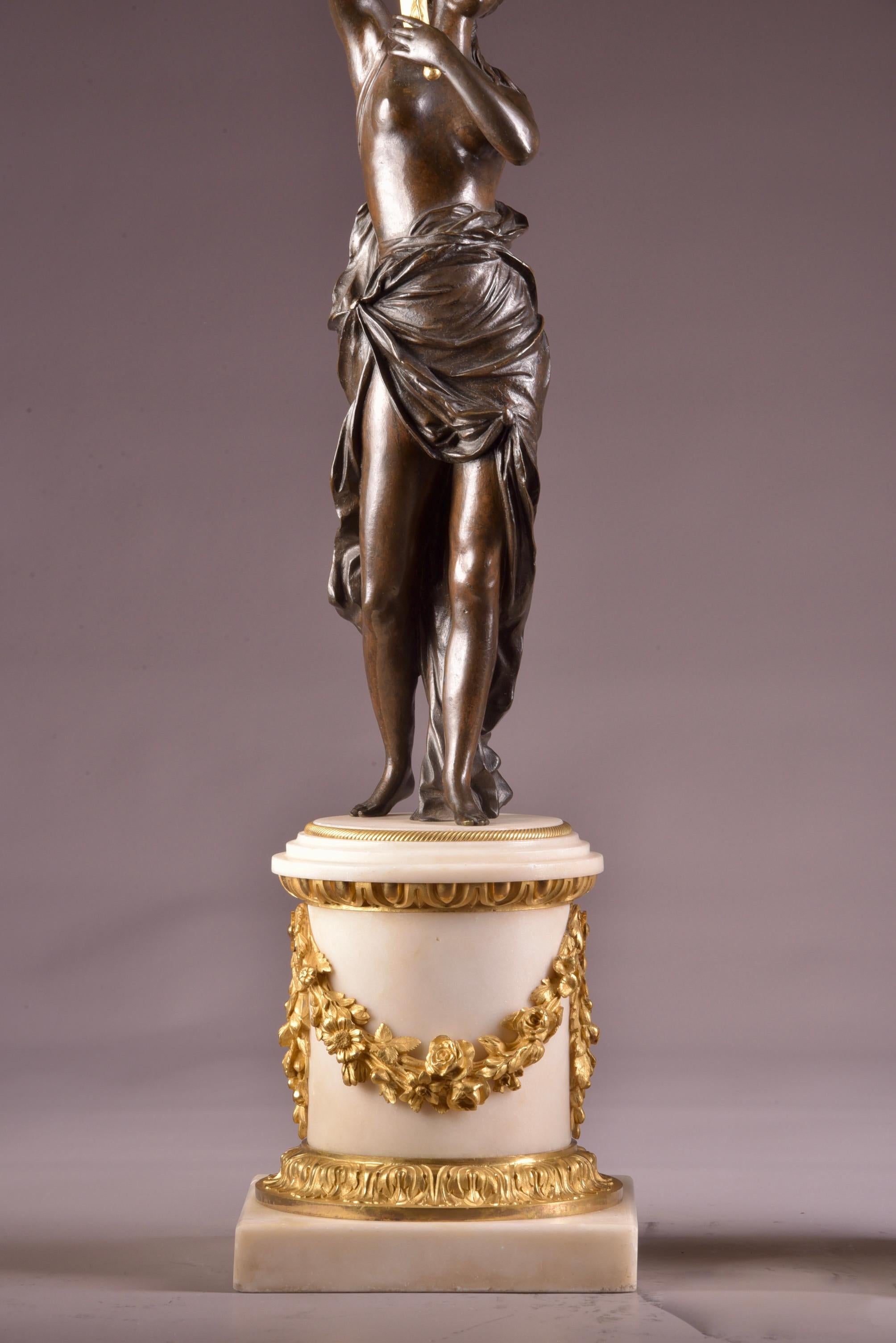 Bronze Large Pair of Louis XVI Figural Candelabra