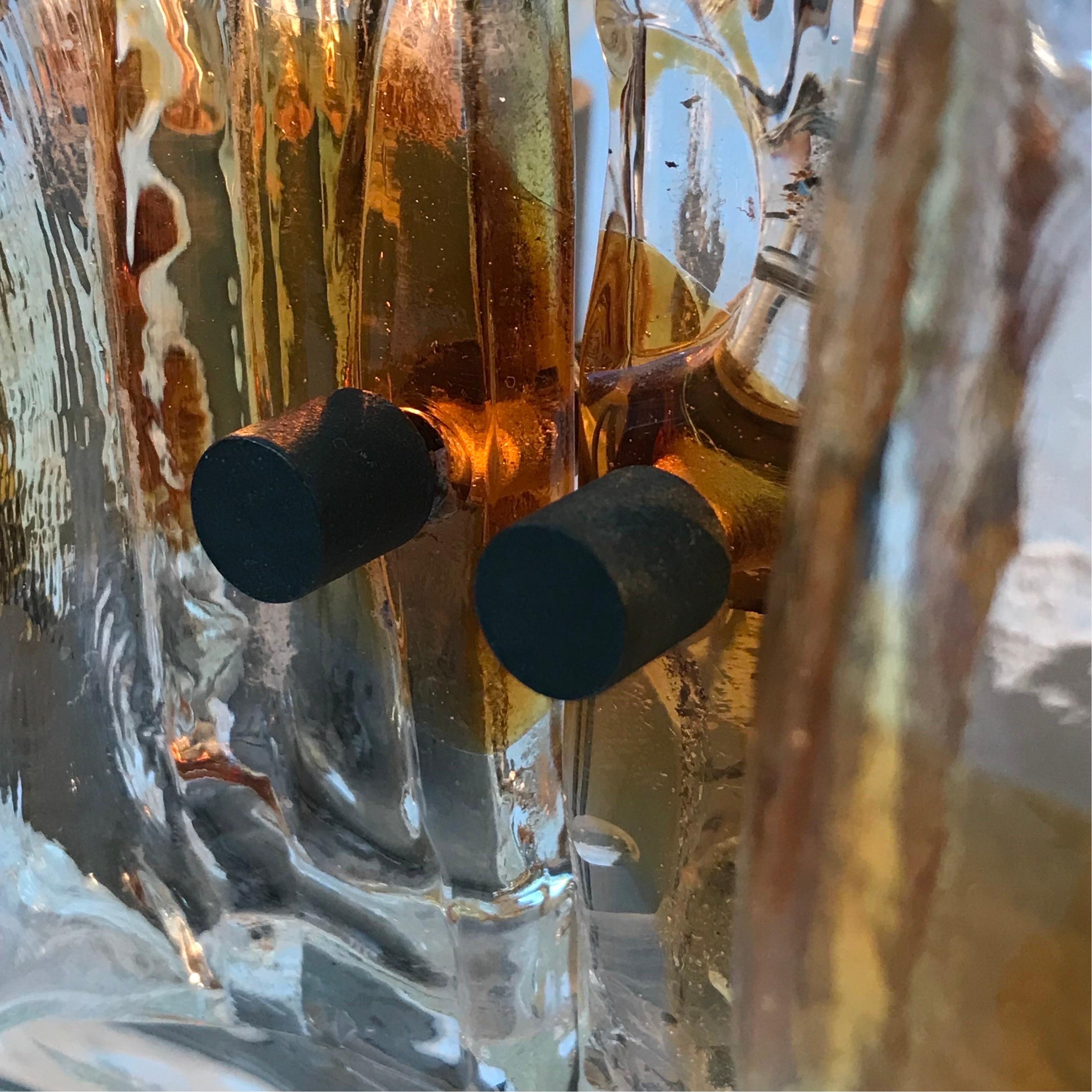 Large Pair of Mazzega Amber and Clear Glass Sconces For Sale 2