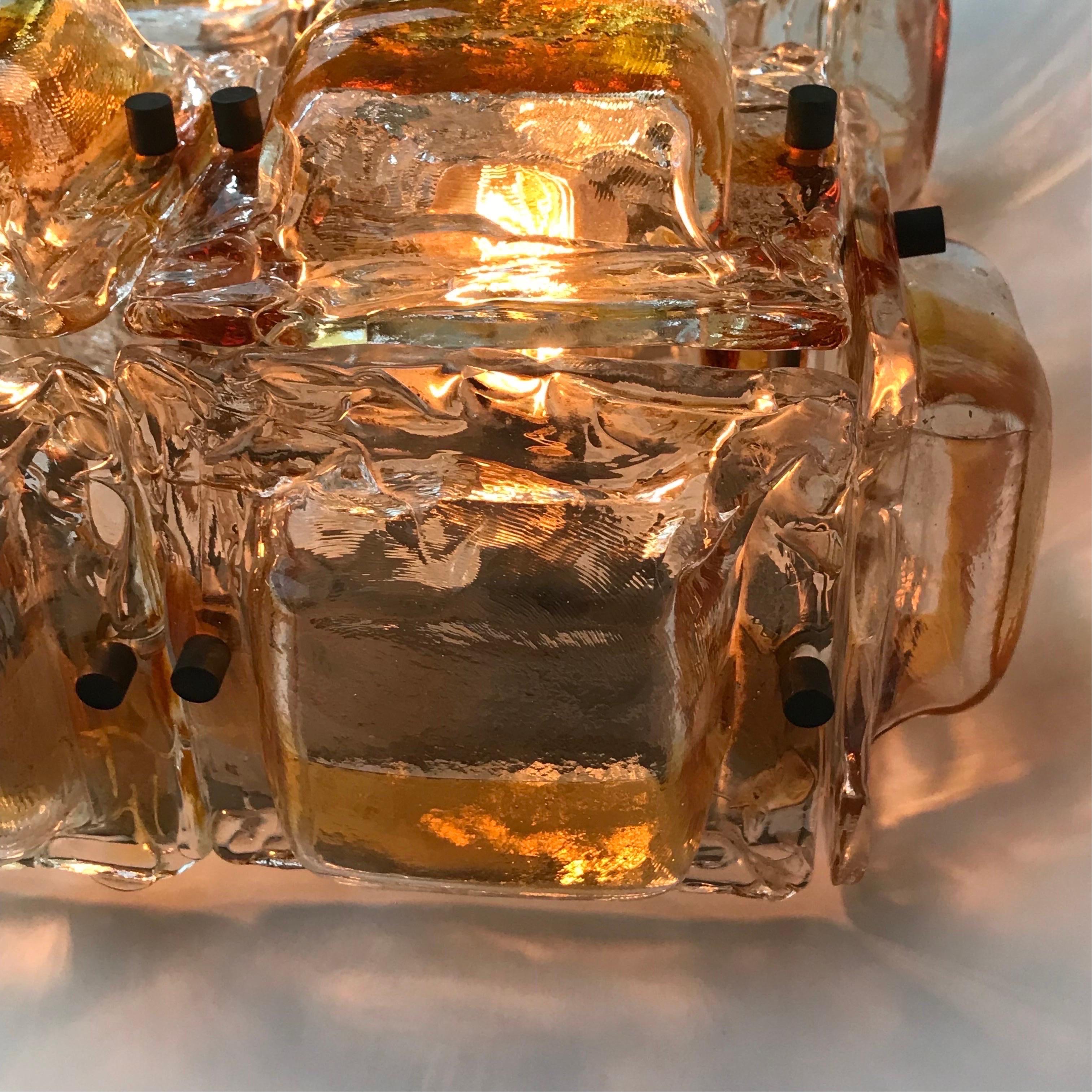 Large Pair of Mazzega Amber and Clear Glass Sconces For Sale 1