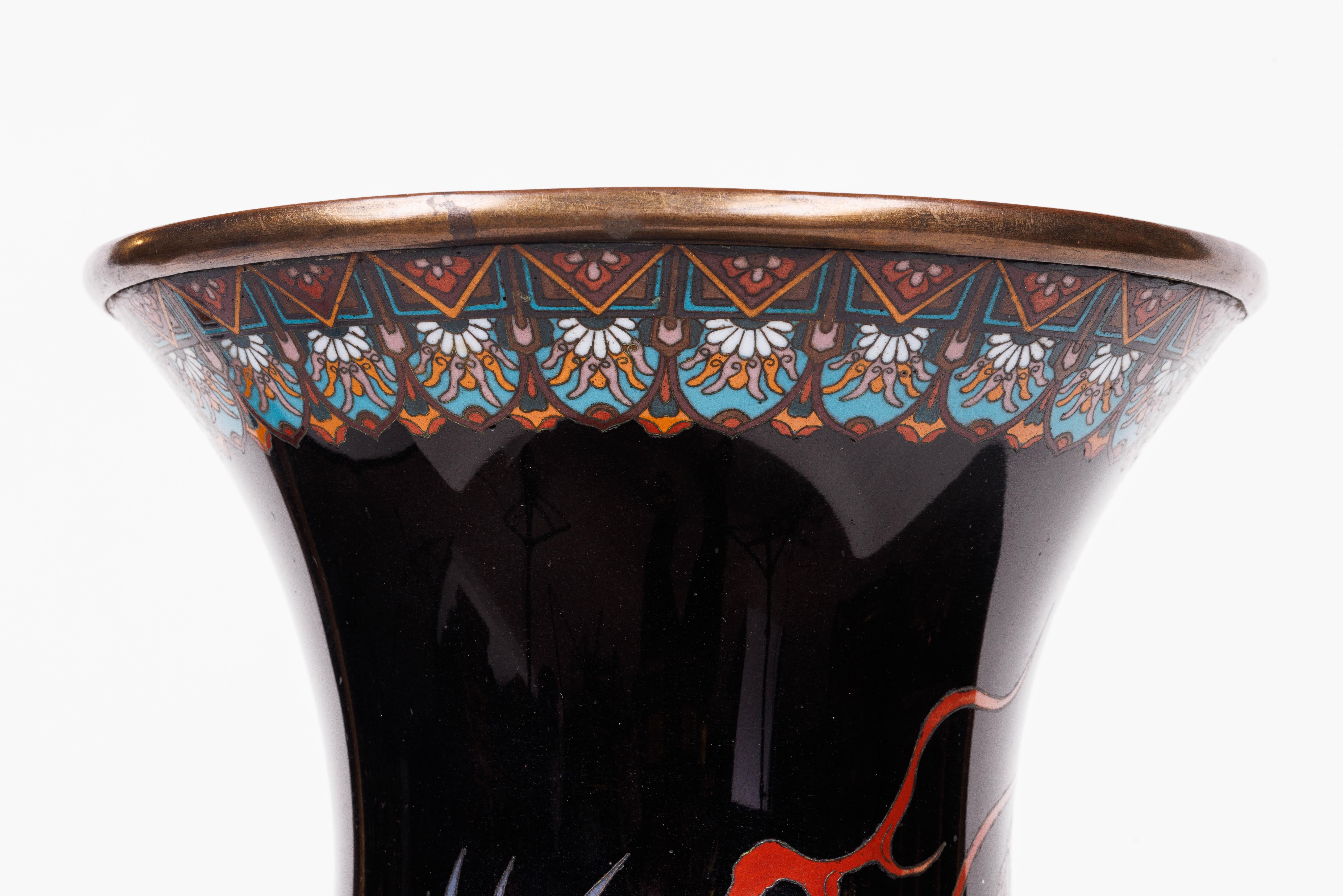 Large Pair of Meiji Period Japanese Cloisonne Enamel Double Dragon Vases For Sale 9
